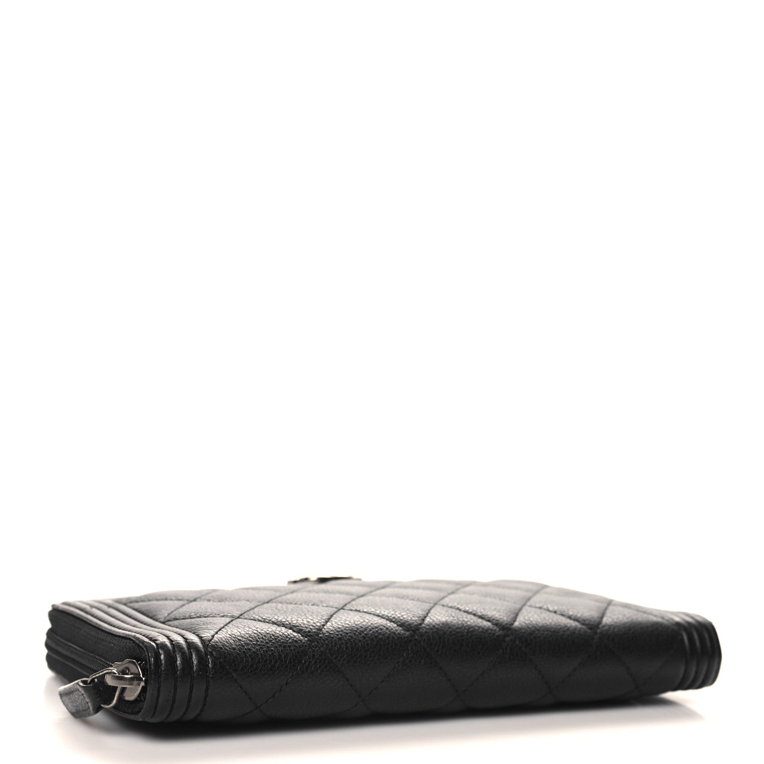 Grained Calfskin Quilted Boy Zip Around Organizer Wallet Black