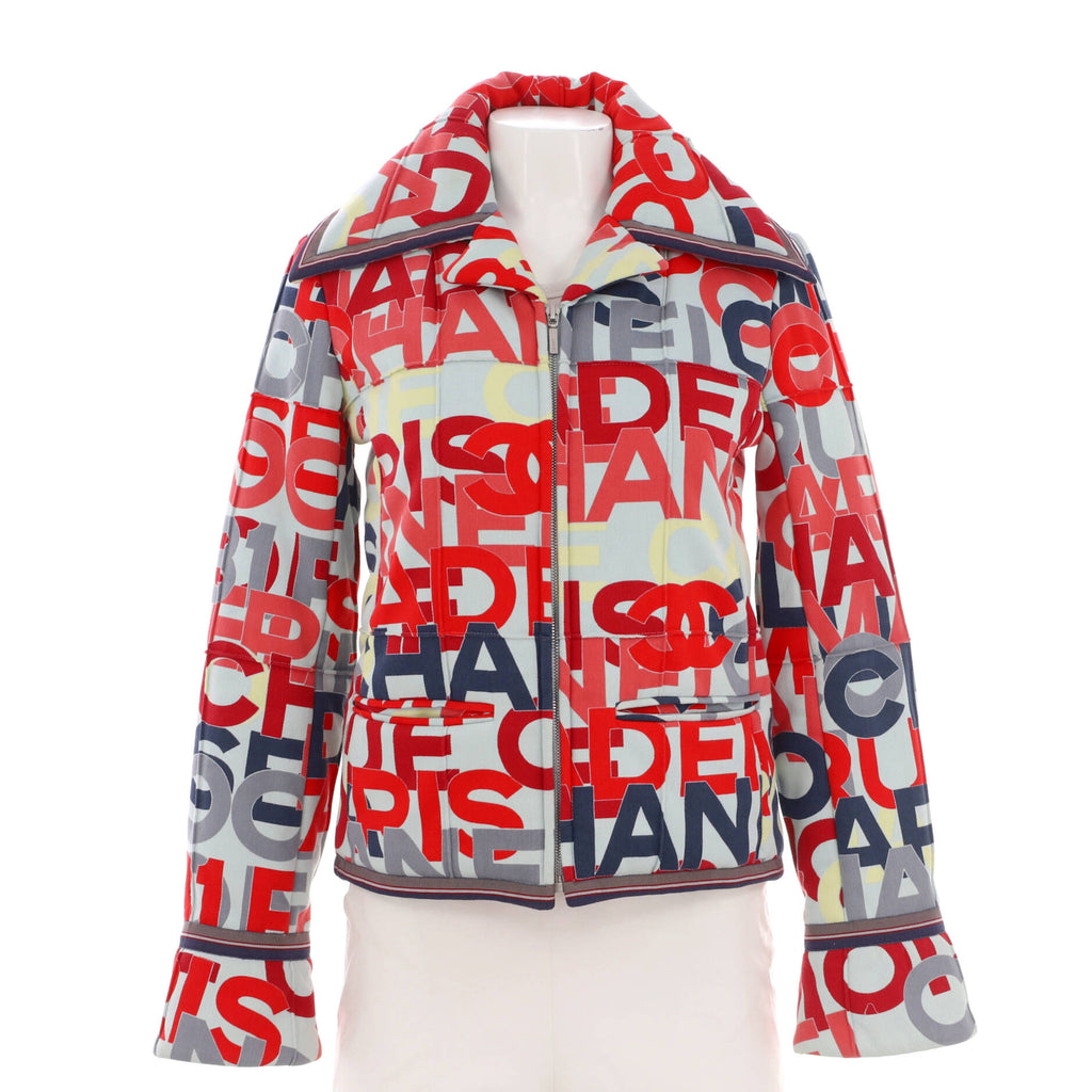 Women's Letter Two Pocket Zipped Puffer Jacket Cotton Blend