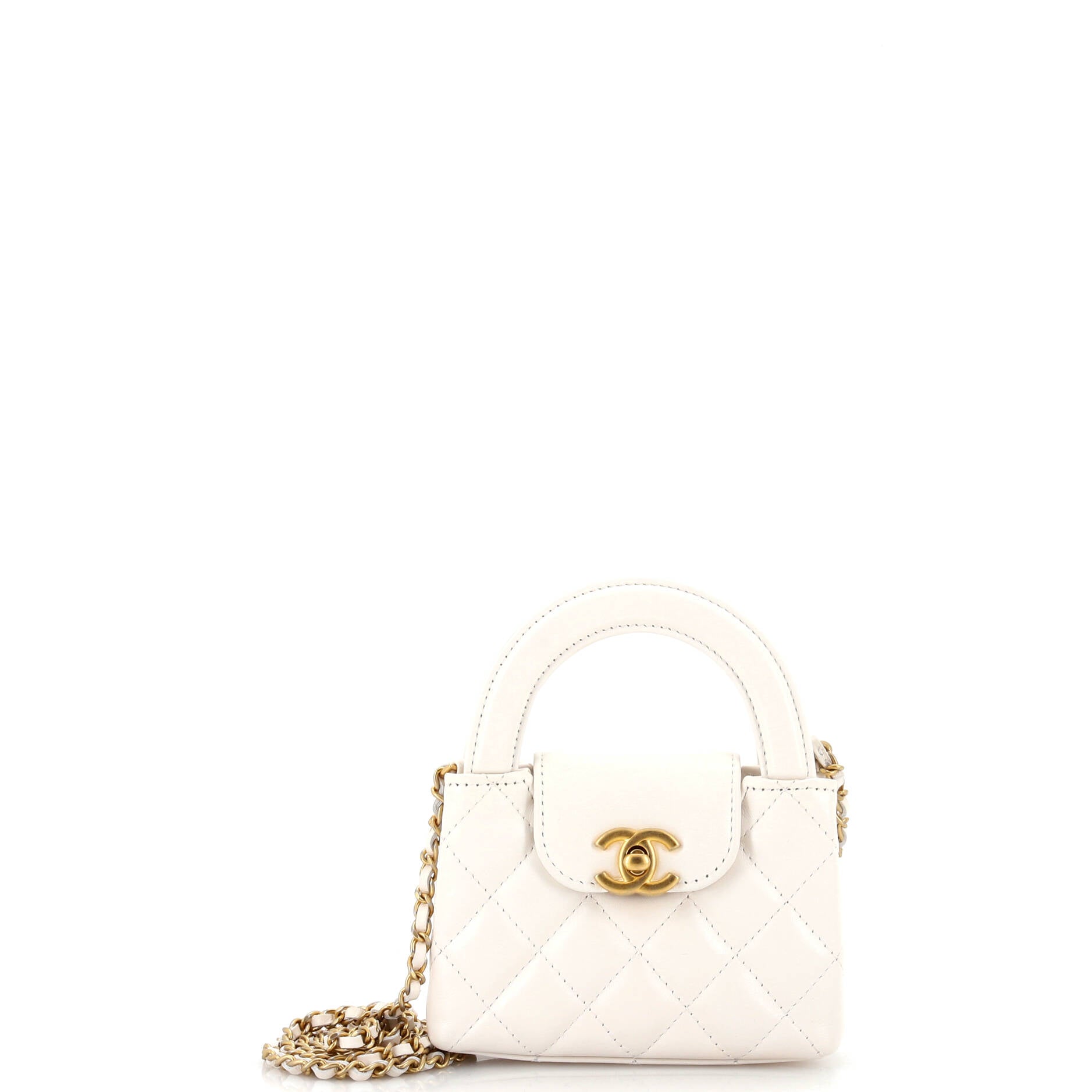 Kelly Top Handle Clutch with Chain Quilted Shiny Aged Calfskin