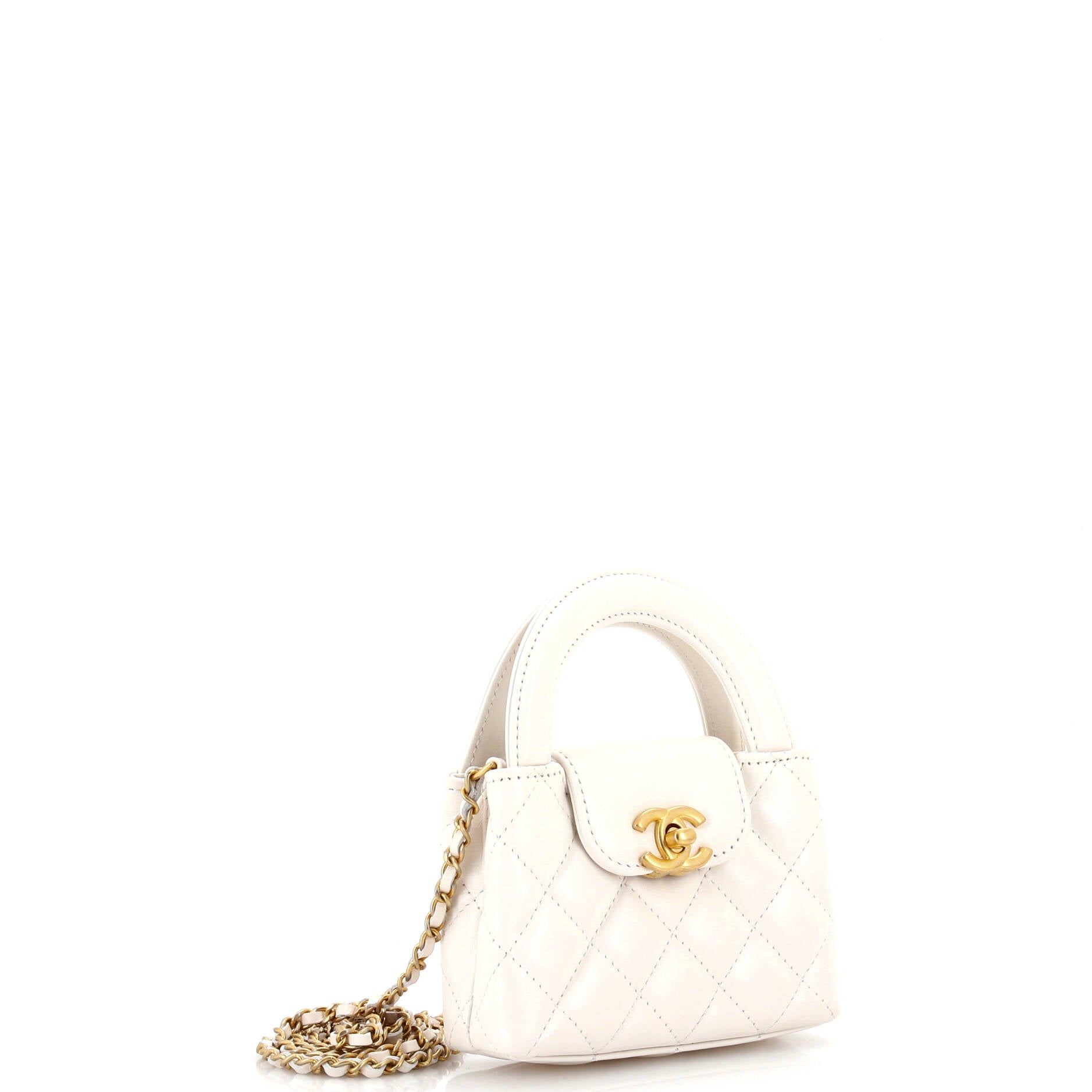 Kelly Top Handle Clutch with Chain Quilted Shiny Aged Calfskin