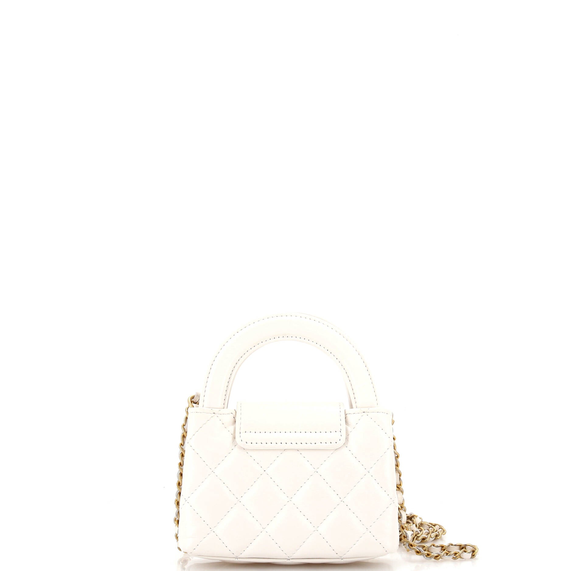 Kelly Top Handle Clutch with Chain Quilted Shiny Aged Calfskin