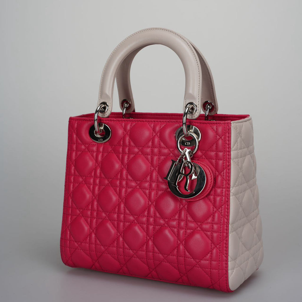 Christian Dior Lady Dior Bag Cannage Medium Handbag in Lambskin Leather  Red White