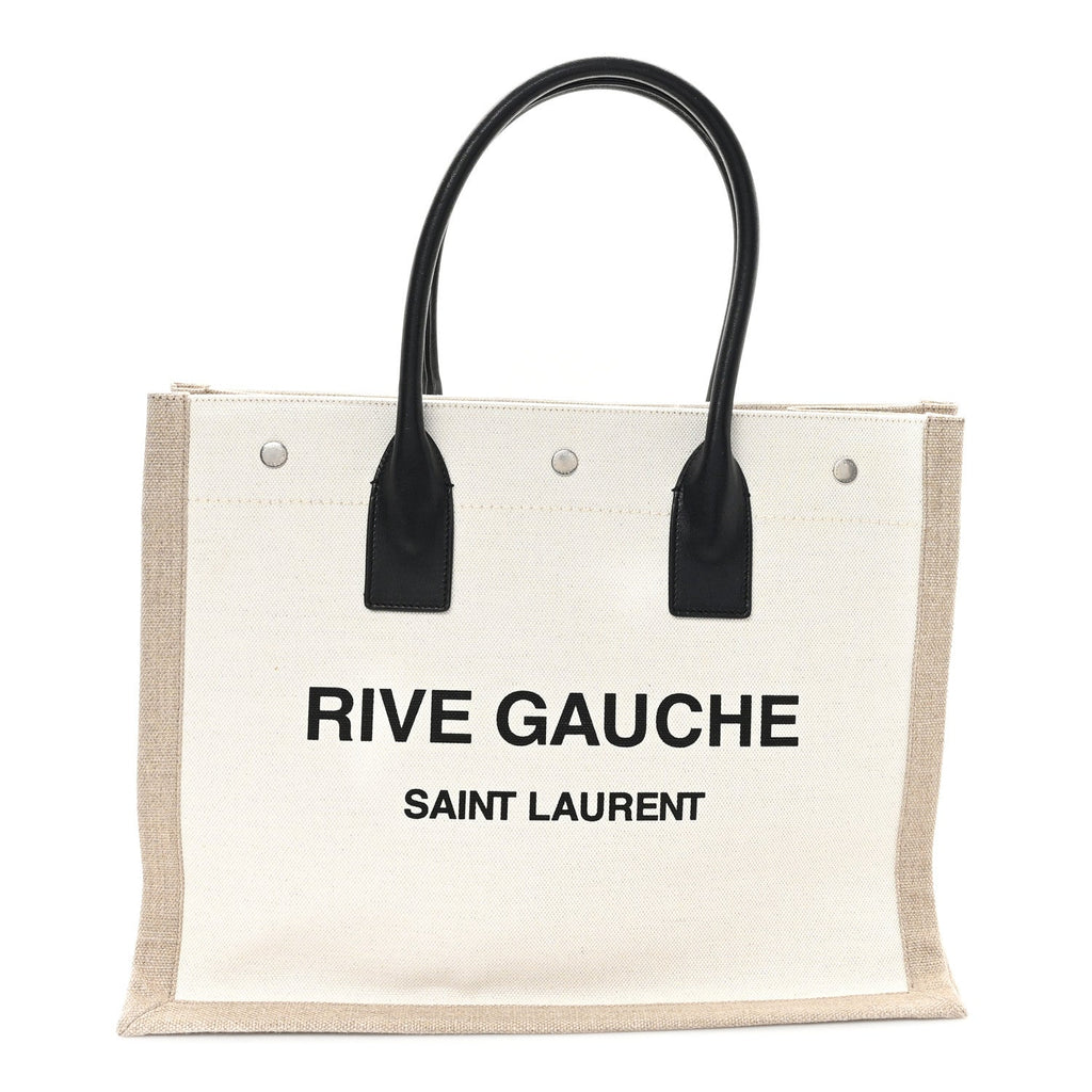 Linen Calfskin Small Rive Gauche Tote Greggio Natural