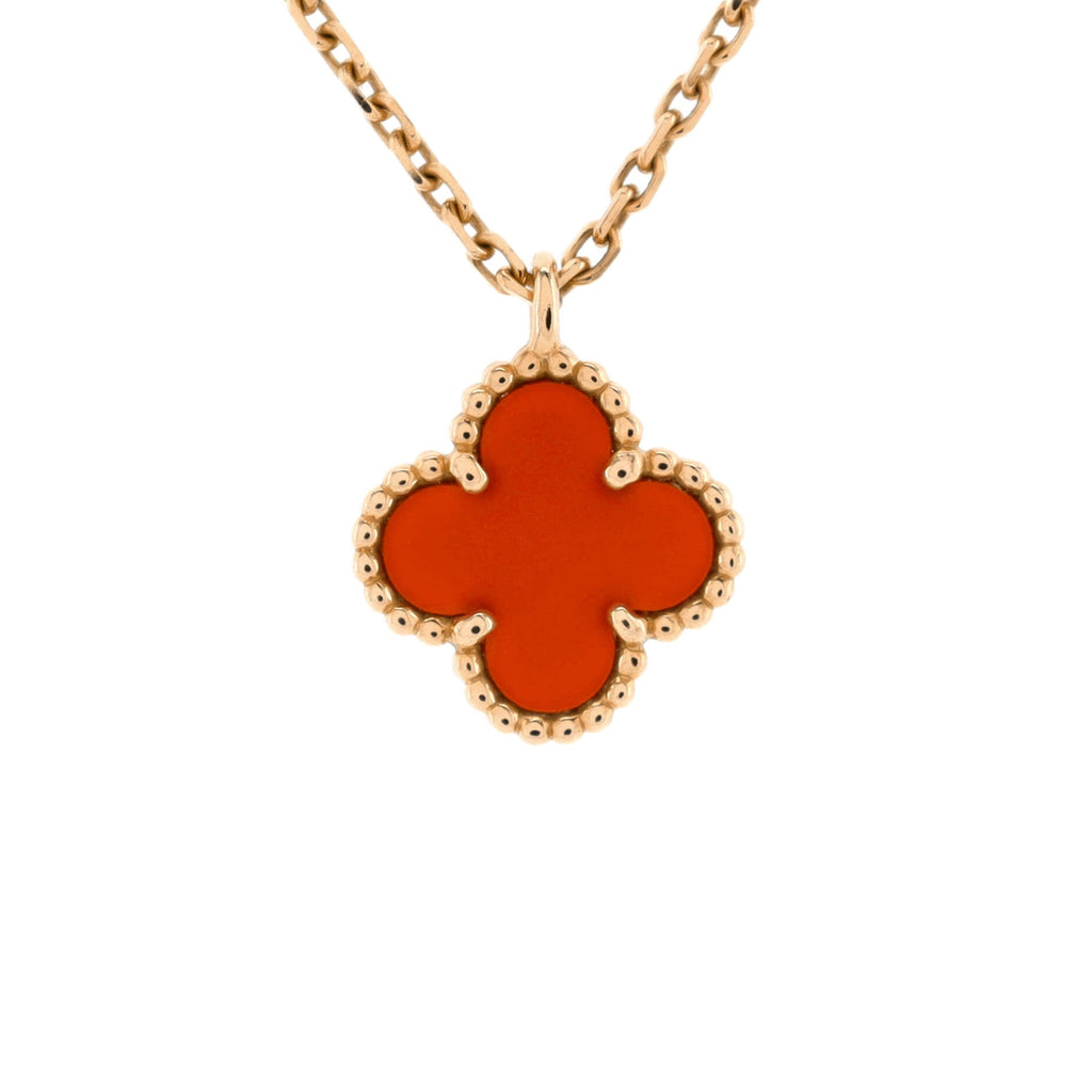 Sweet Alhambra Pendant Necklace 18K Rose Gold and Carnelian