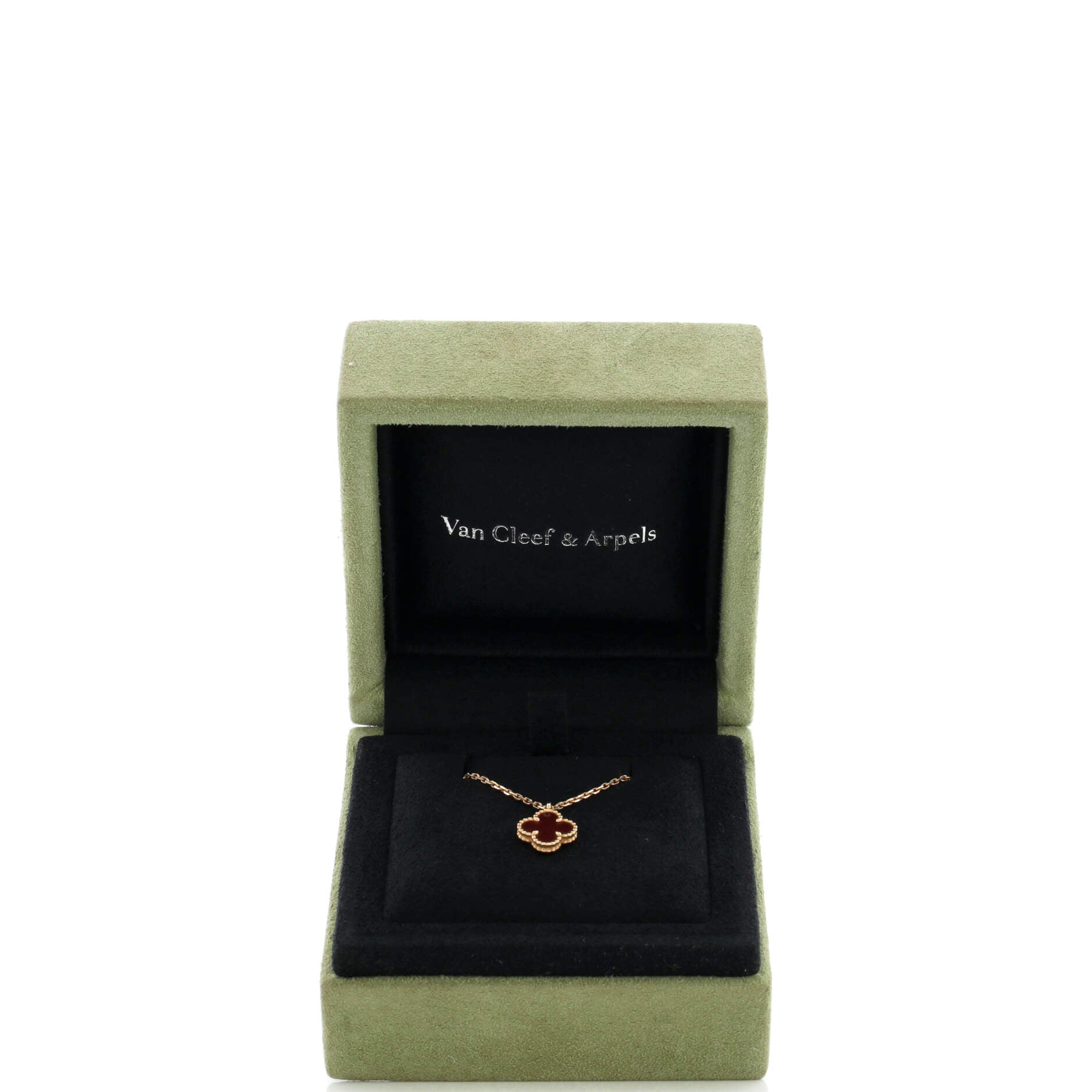 Sweet Alhambra Pendant Necklace 18K Rose Gold and Carnelian