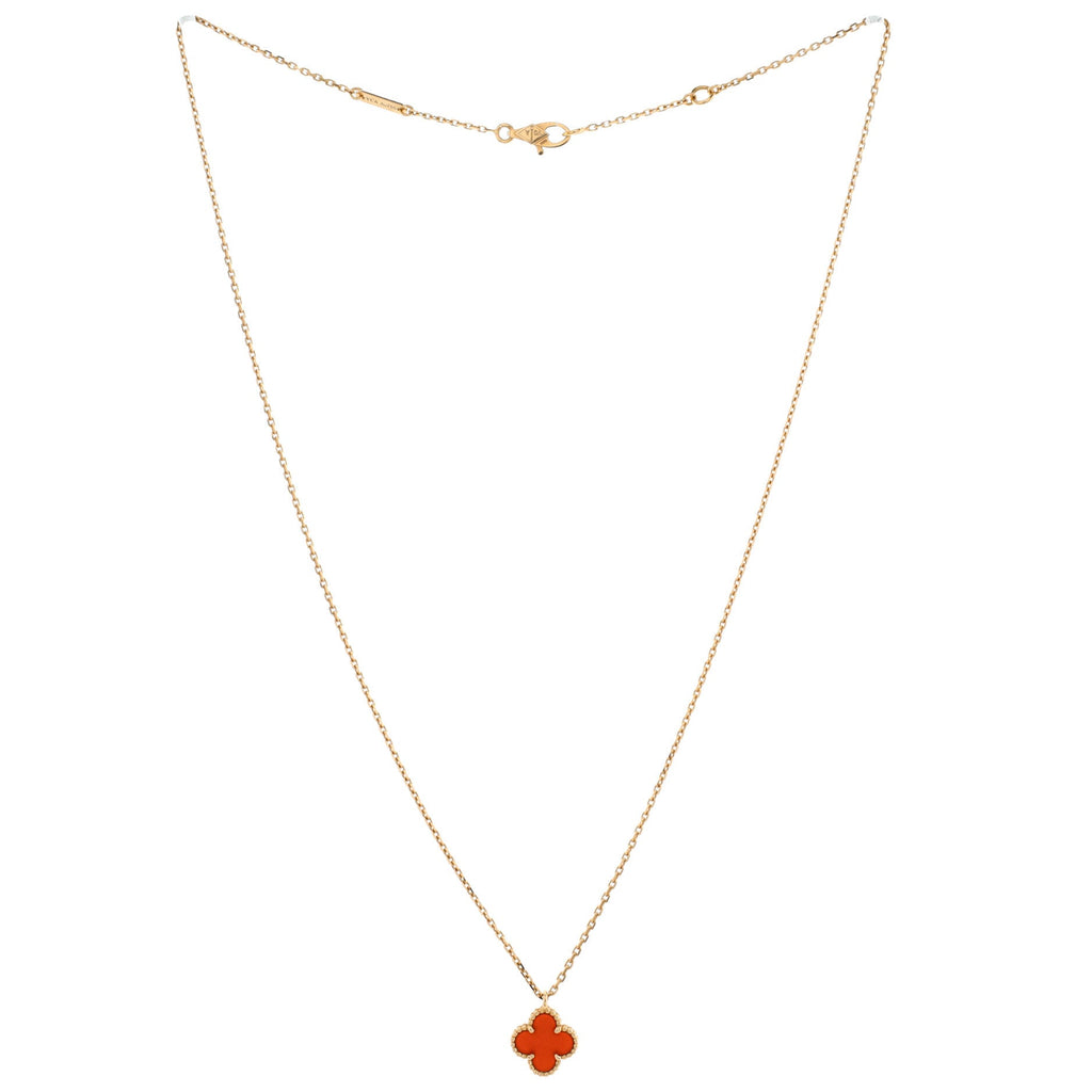 Sweet Alhambra Pendant Necklace 18K Rose Gold and Carnelian