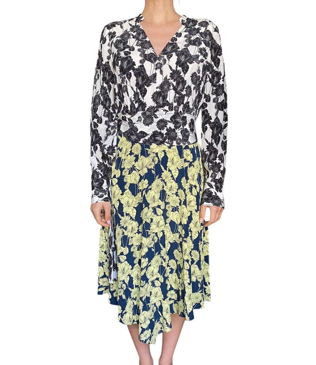 Jason Wu Yellow Silk Floral Printed Longsleeve Maxi Dress - 6
