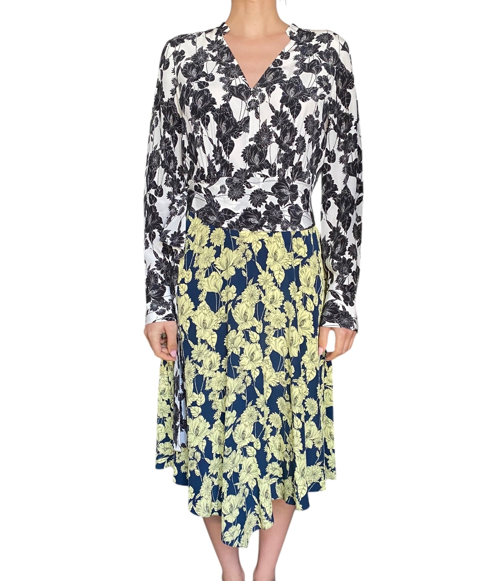 Jason Wu Yellow Silk Floral Printed Longsleeve Maxi Dress - 6