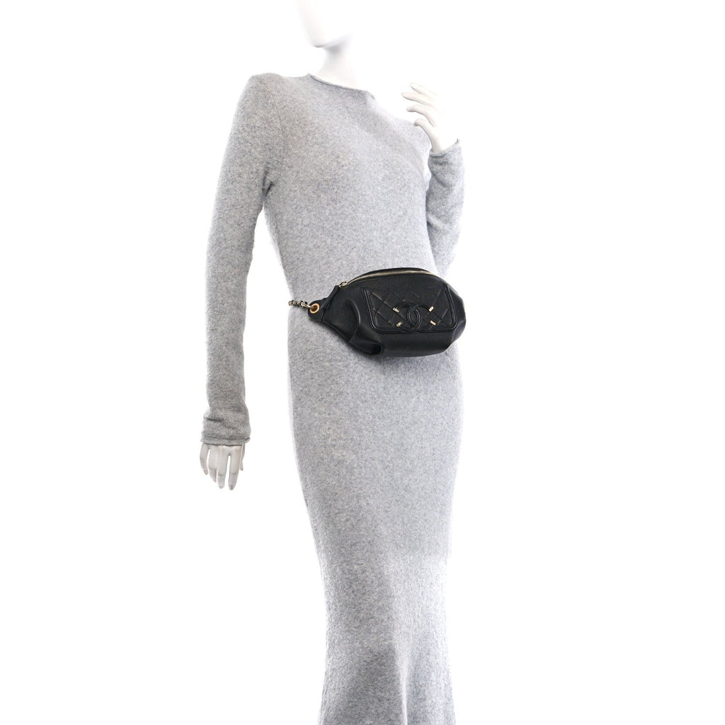 Caviar Quilted Filigree Waist Bag Black