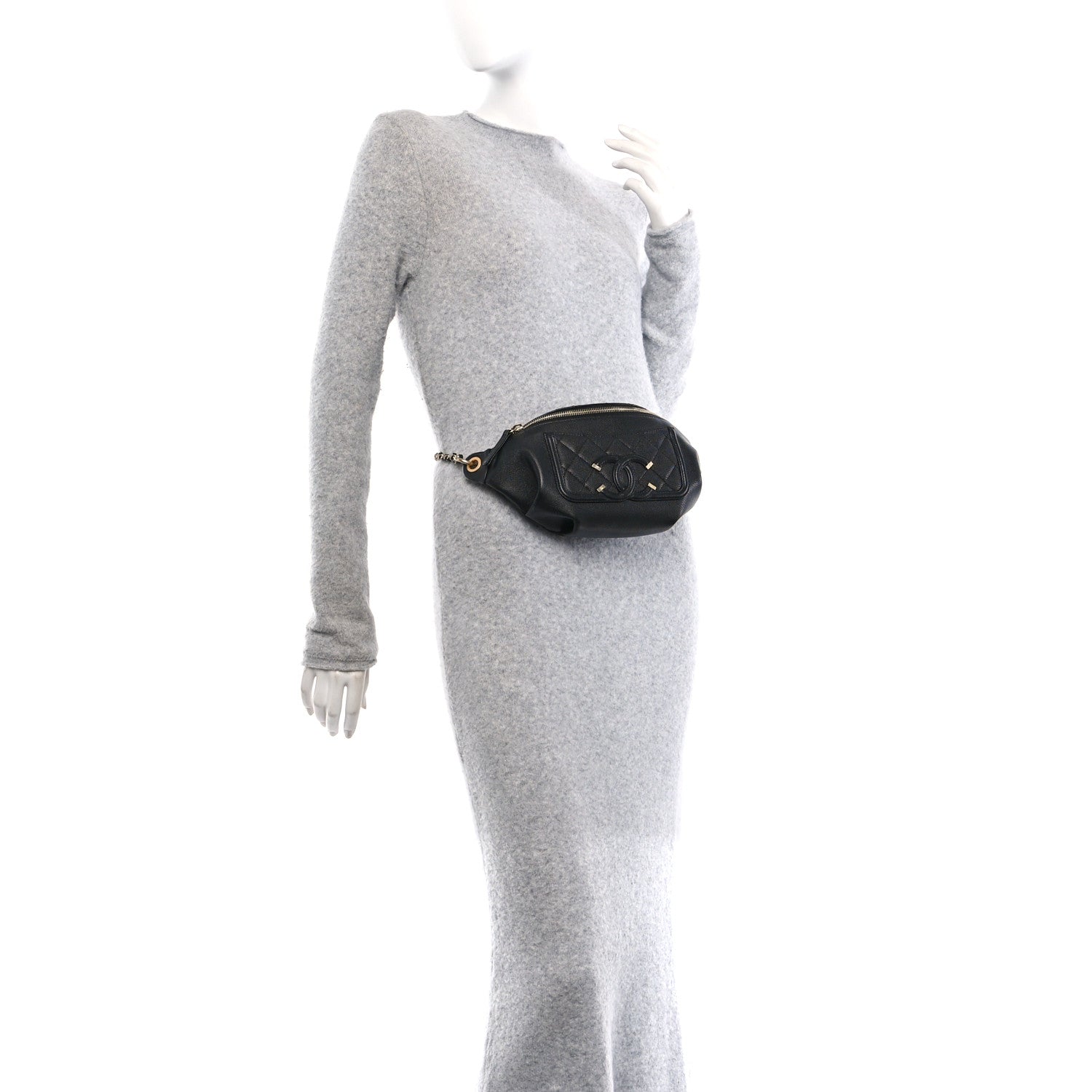 Caviar Quilted Filigree Waist Bag Black