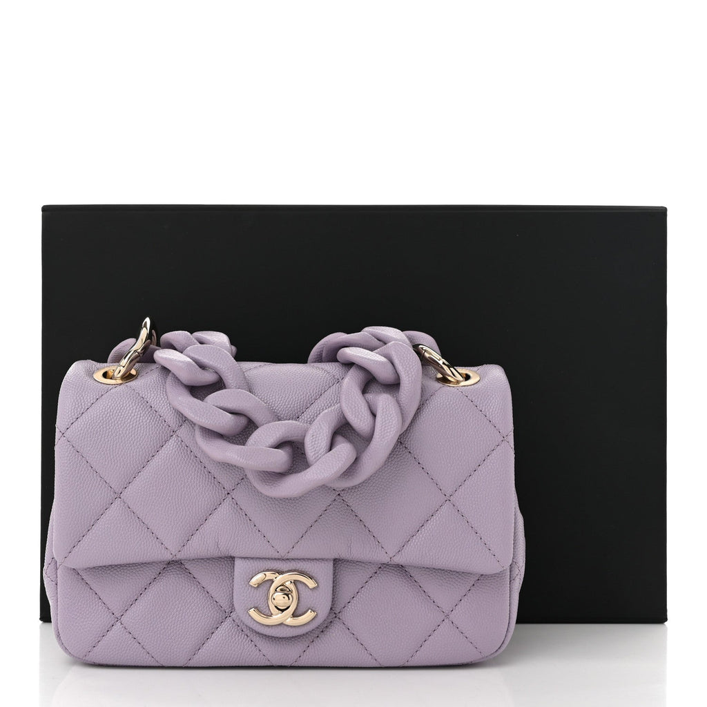 Caviar Quilted Funky Match Mini Flap Light Purple