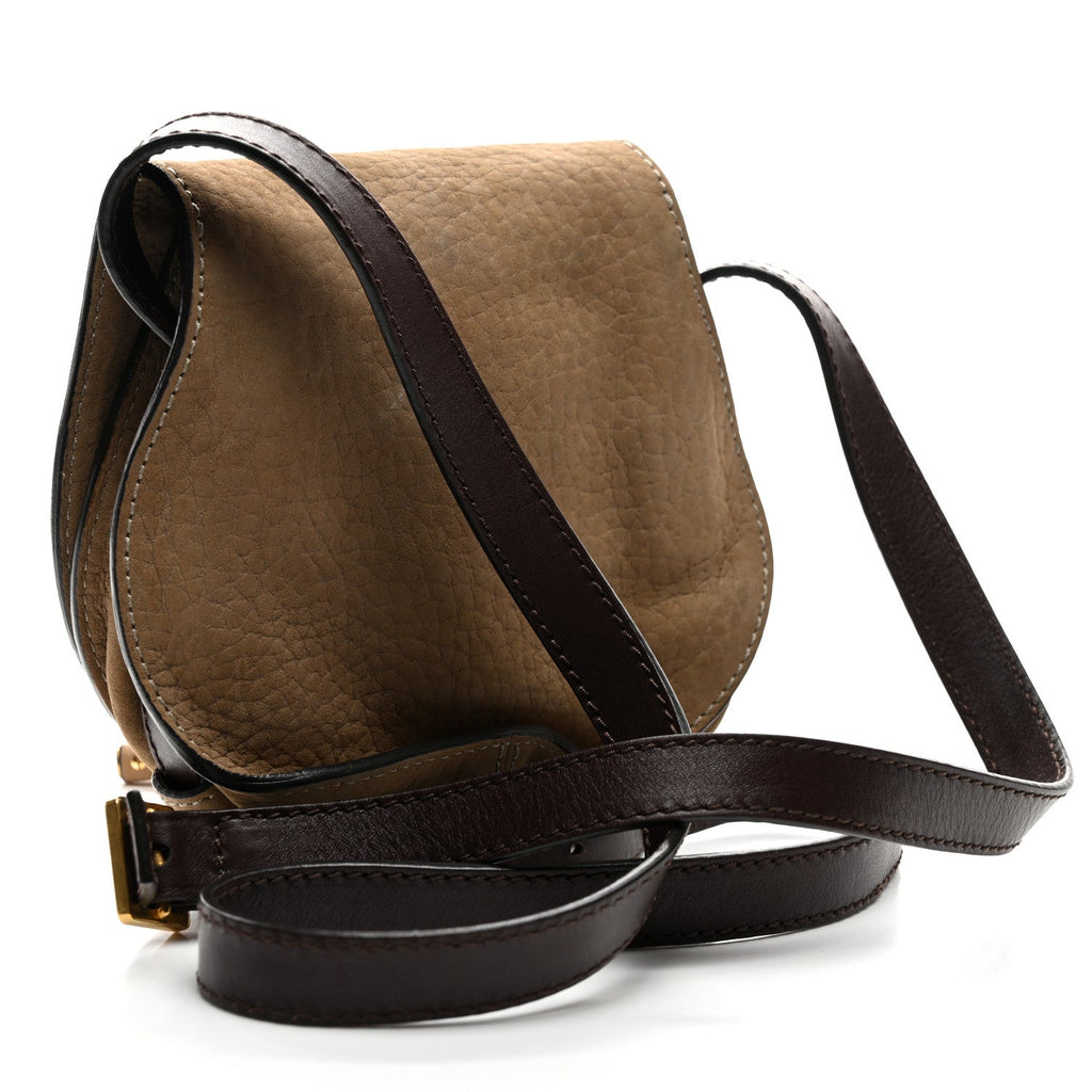 Nubuck Calfskin Mini Marcie Round Crossbody Bag Greige