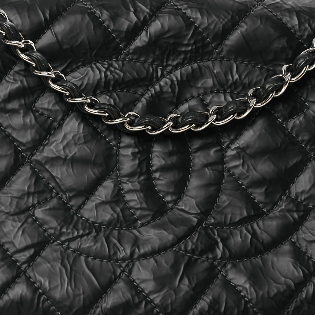Glazed Calfskin Quilted CC Single Flap Black