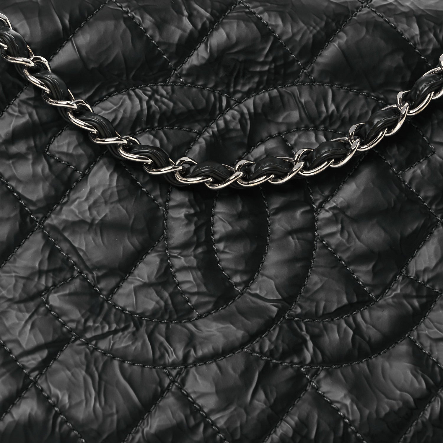 Glazed Calfskin Quilted CC Single Flap Black