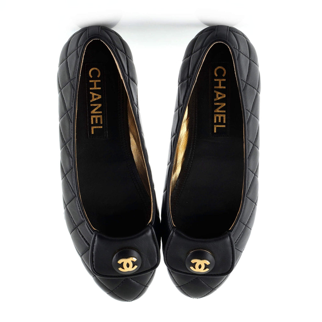 Women's CC Button Ballerina Flats Quilted Leather