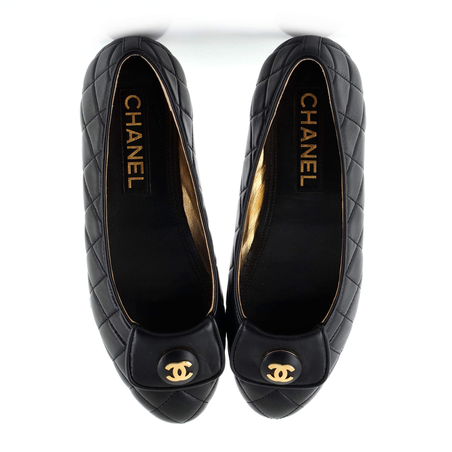 Women's CC Button Ballerina Flats Quilted Leather
