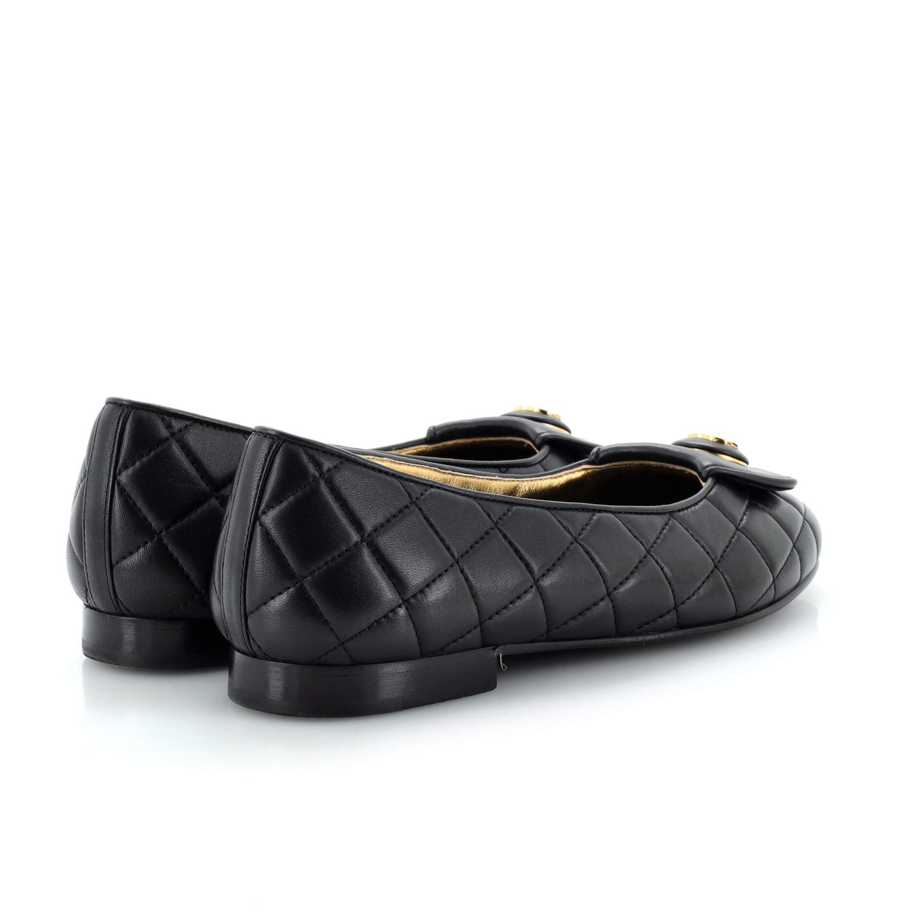Women's CC Button Ballerina Flats Quilted Leather