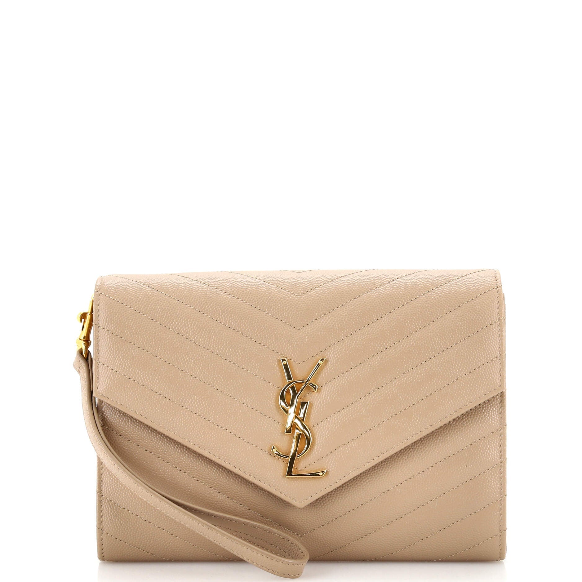 Classic Monogram Envelope Wristlet Clutch Matelasse Chevron Leather