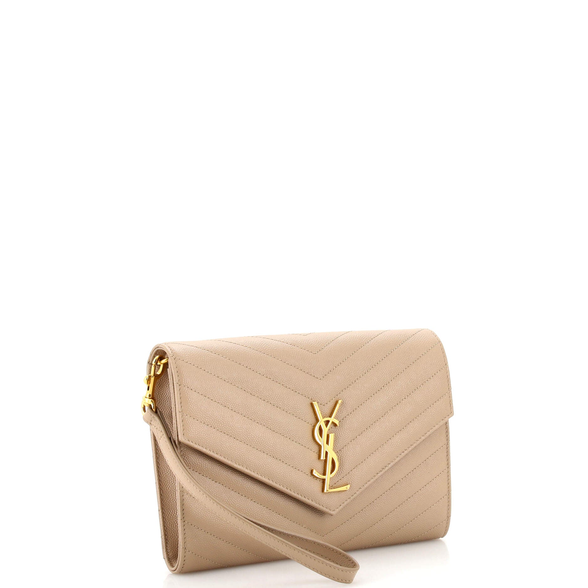 Classic Monogram Envelope Wristlet Clutch Matelasse Chevron Leather