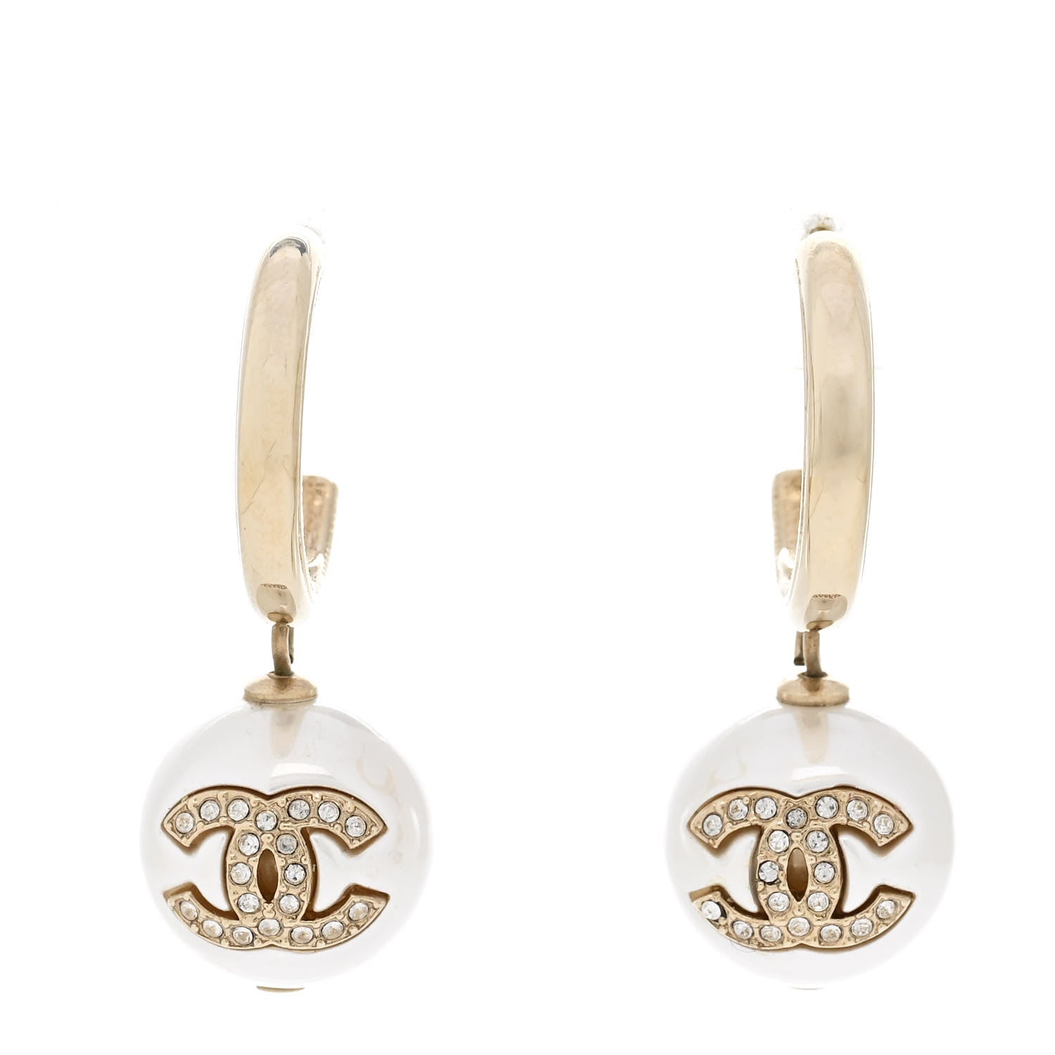Pearl Crystal CC Drop Earrings Gold Pearly White