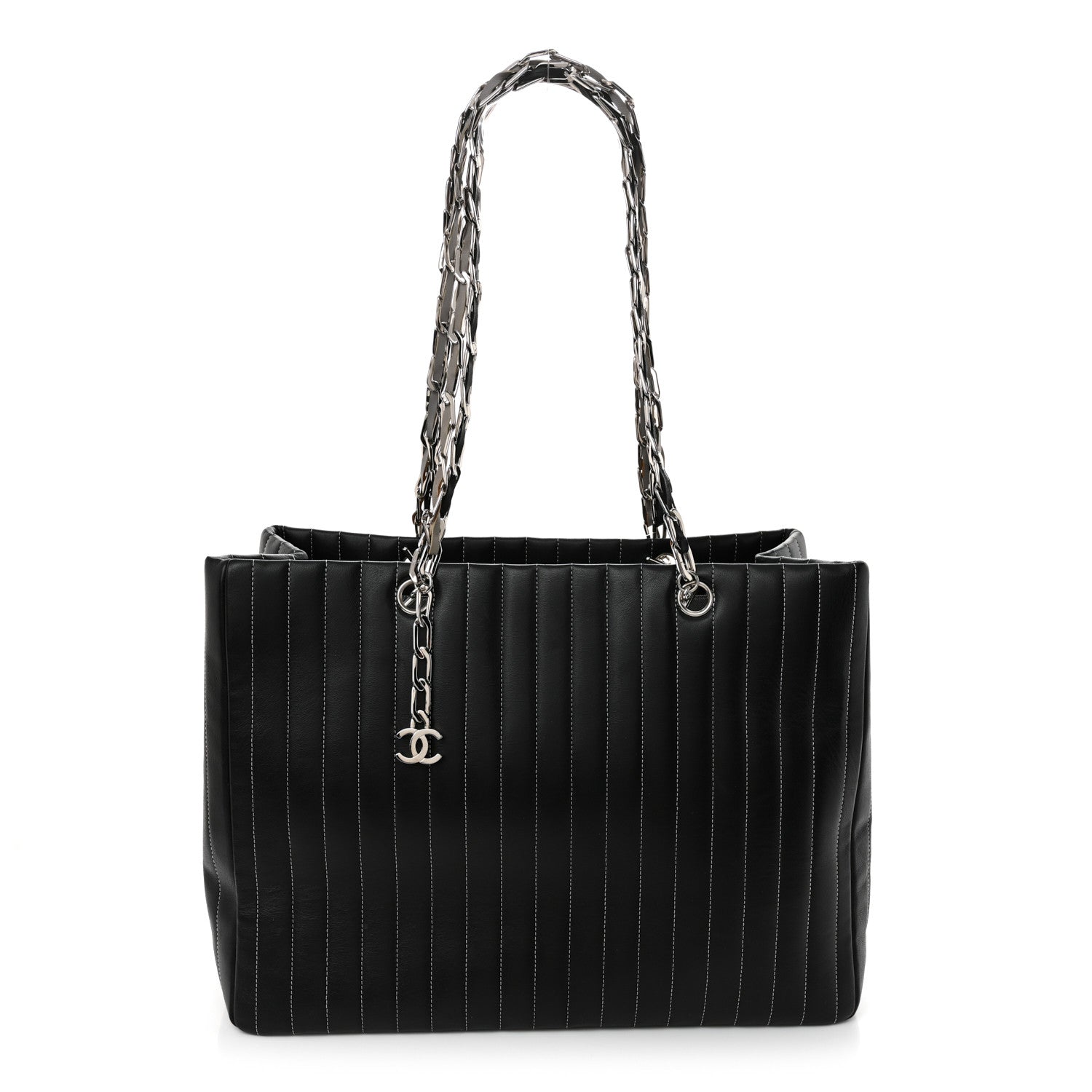 Lambskin Vertical Quilted Large Mademoiselle Tote Black