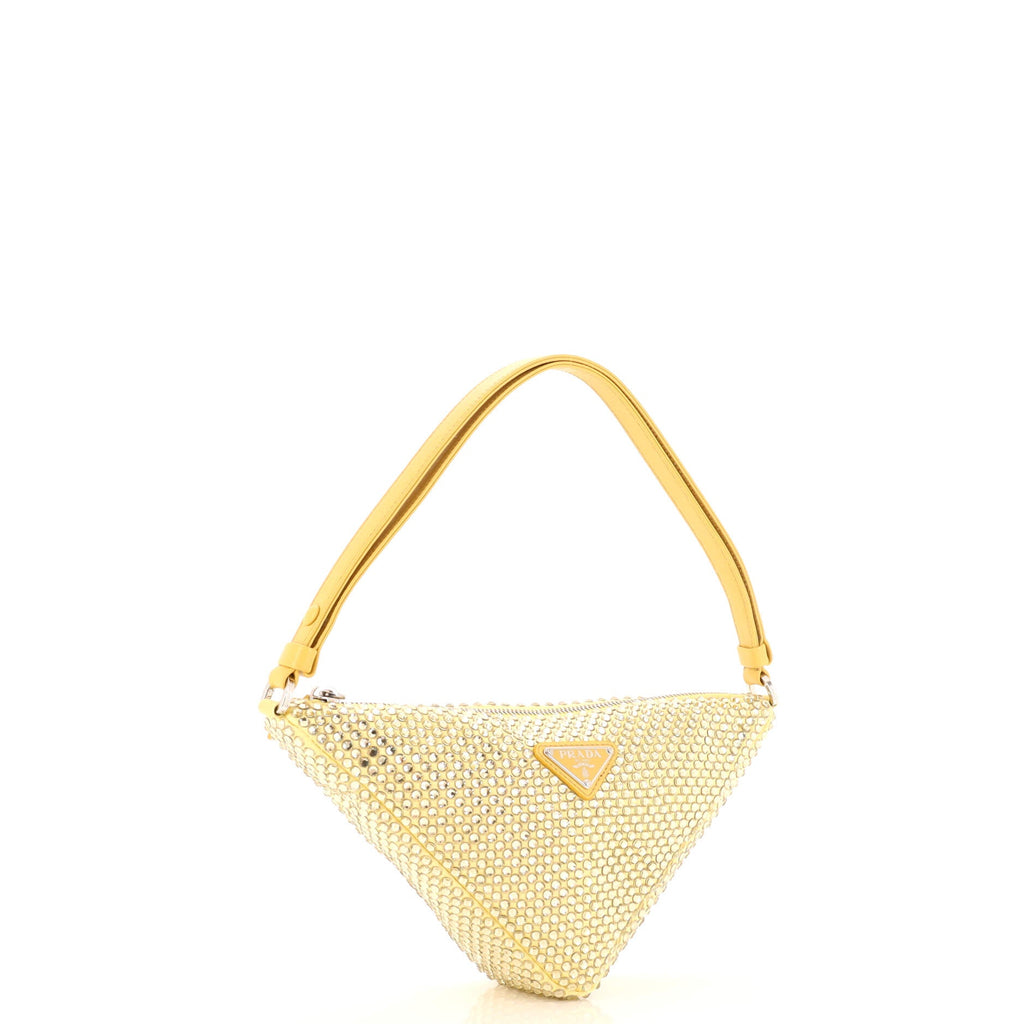 Triangle Top Handle Pouch Bag Crystal Embellished Satin Mini