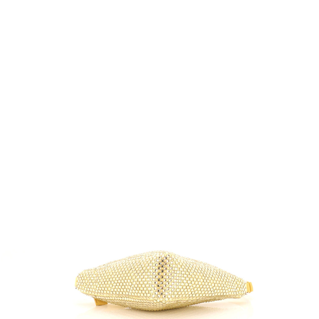 Triangle Top Handle Pouch Bag Crystal Embellished Satin Mini