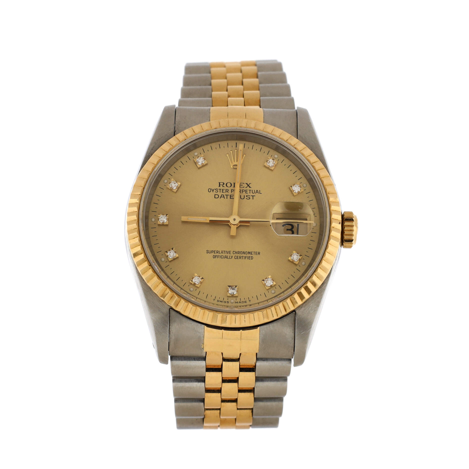 Oyster Perpetual Datejust Automatic Watch Stainless Steel and Yellow Gold with Diamond Markers 36