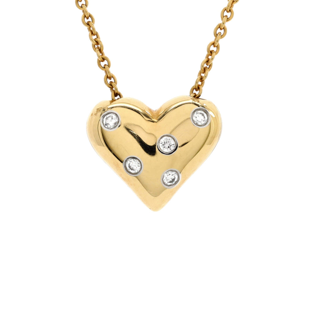 Etoile Heart 5 Diamond Pendant Necklace 18K Yellow Gold with Platinum and Diamonds