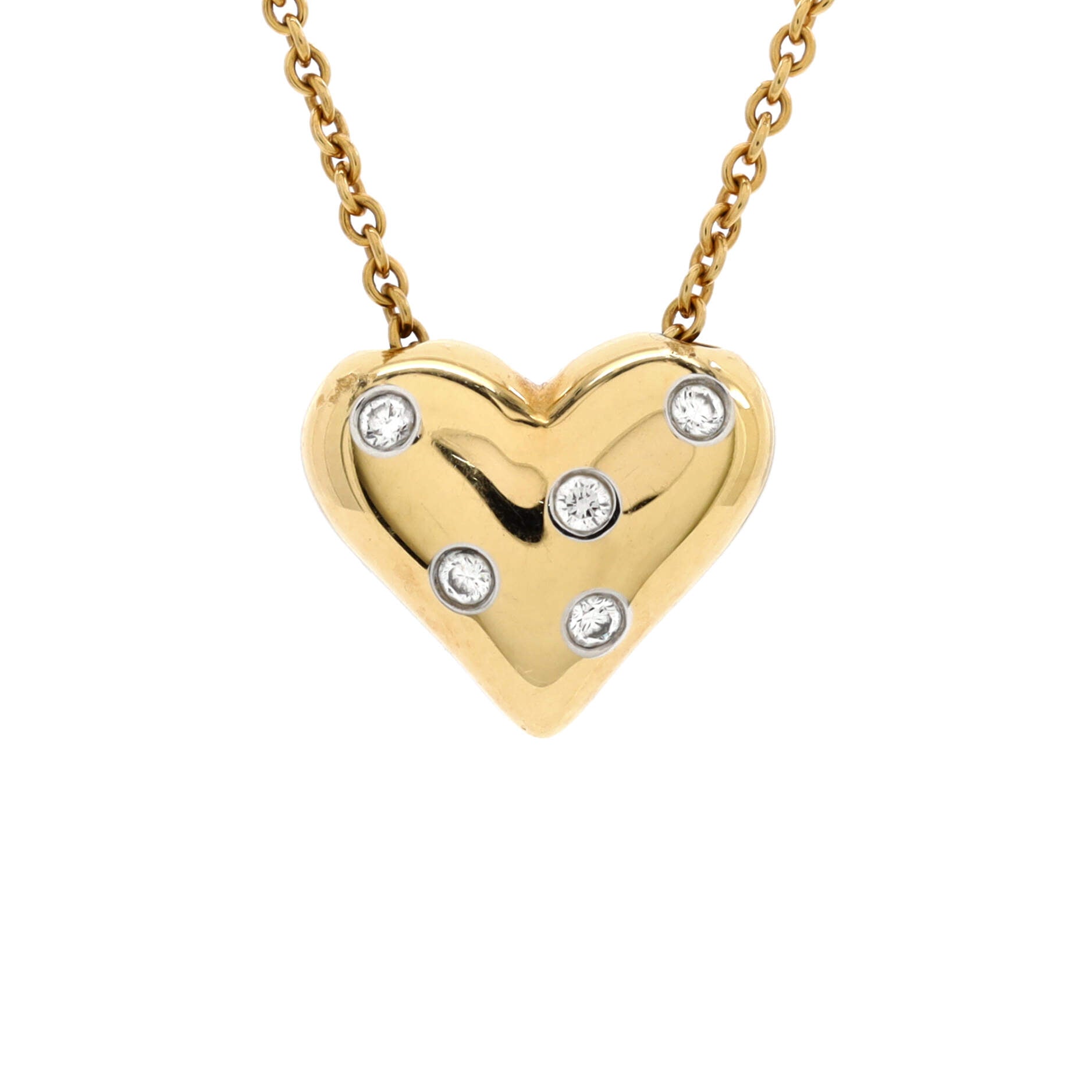 Etoile Heart 5 Diamond Pendant Necklace 18K Yellow Gold with Platinum and Diamonds