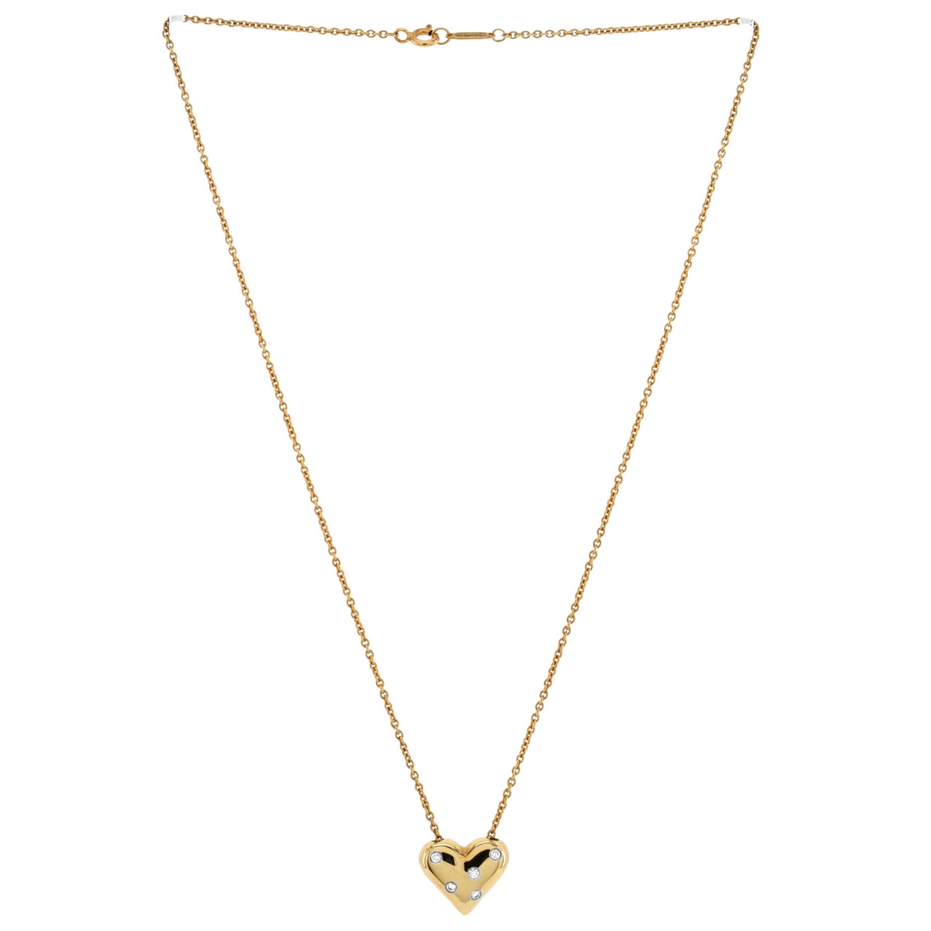 Etoile Heart 5 Diamond Pendant Necklace 18K Yellow Gold with Platinum and Diamonds