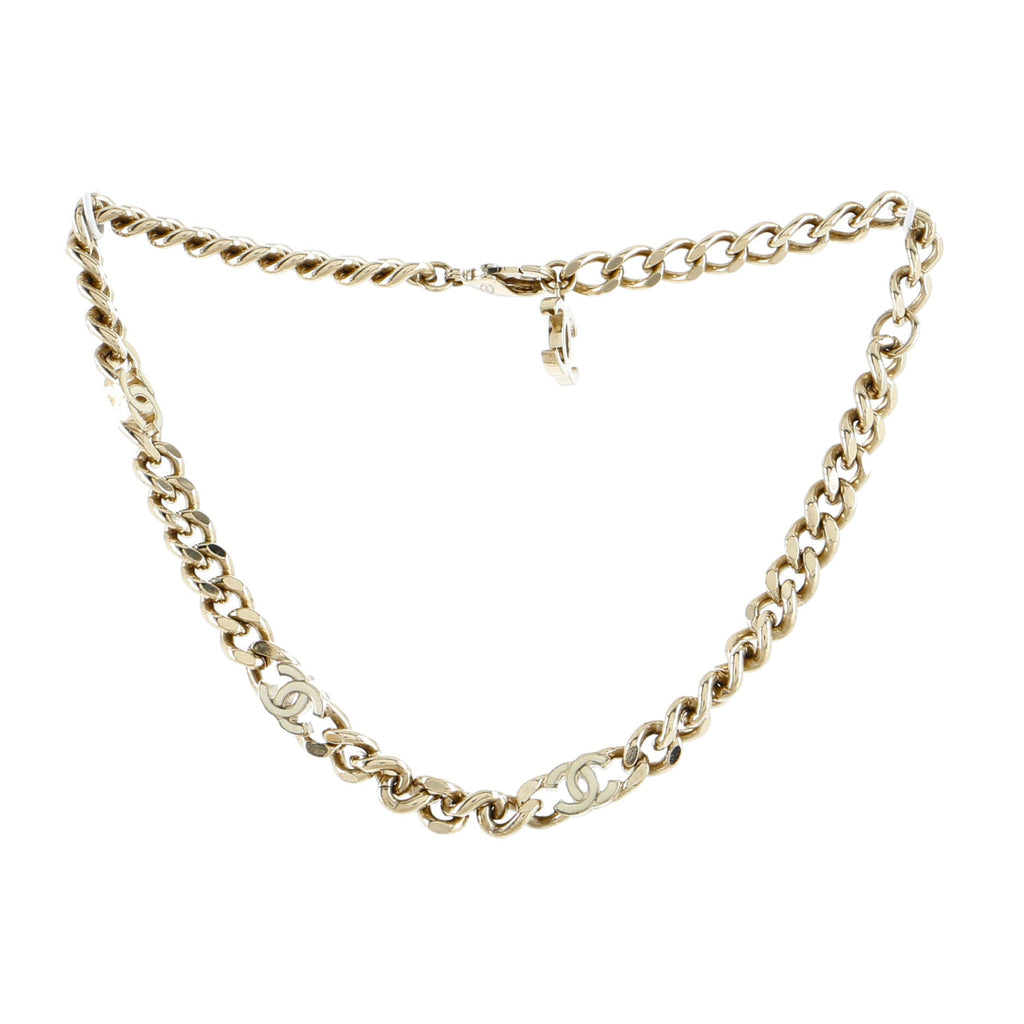 Triple CC Link Chain Choker Necklace Metal with Enamel