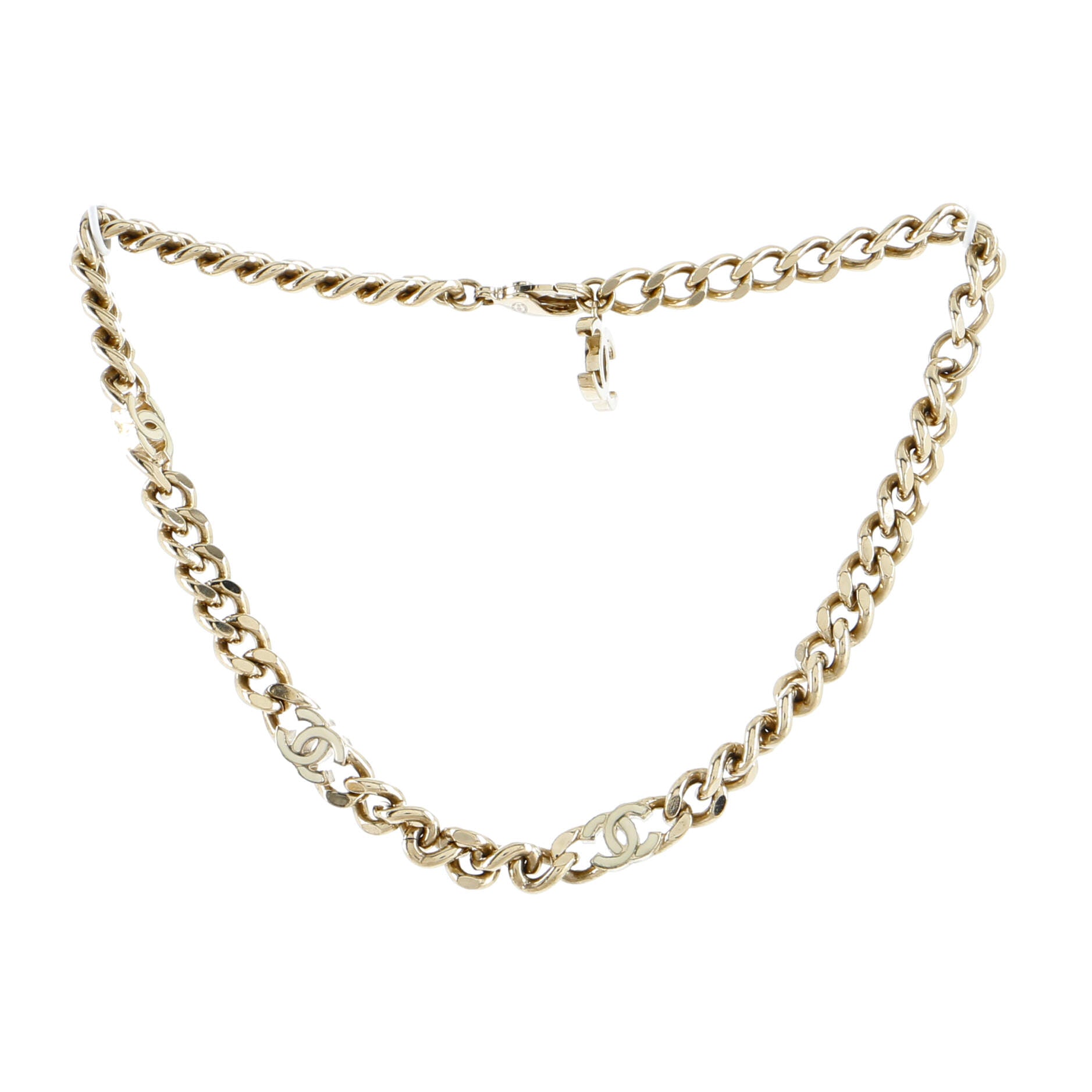 Triple CC Link Chain Choker Necklace Metal with Enamel