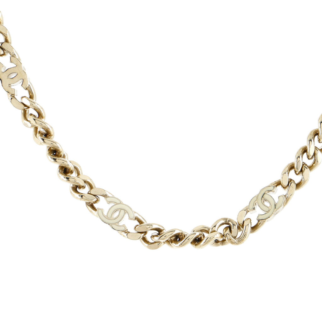 Triple CC Link Chain Choker Necklace Metal with Enamel