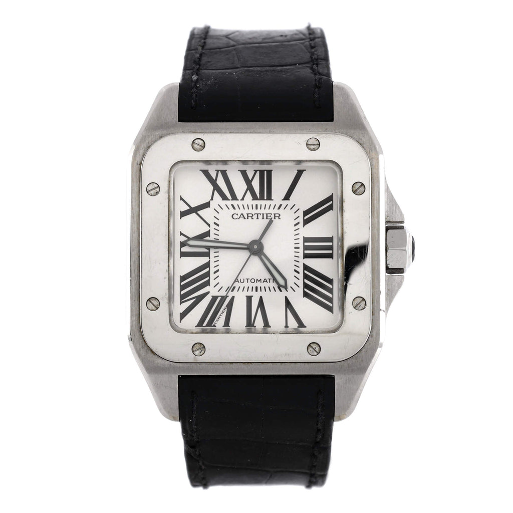 Santos 100 Automatic Watch Stainless Steel and Alligator 38