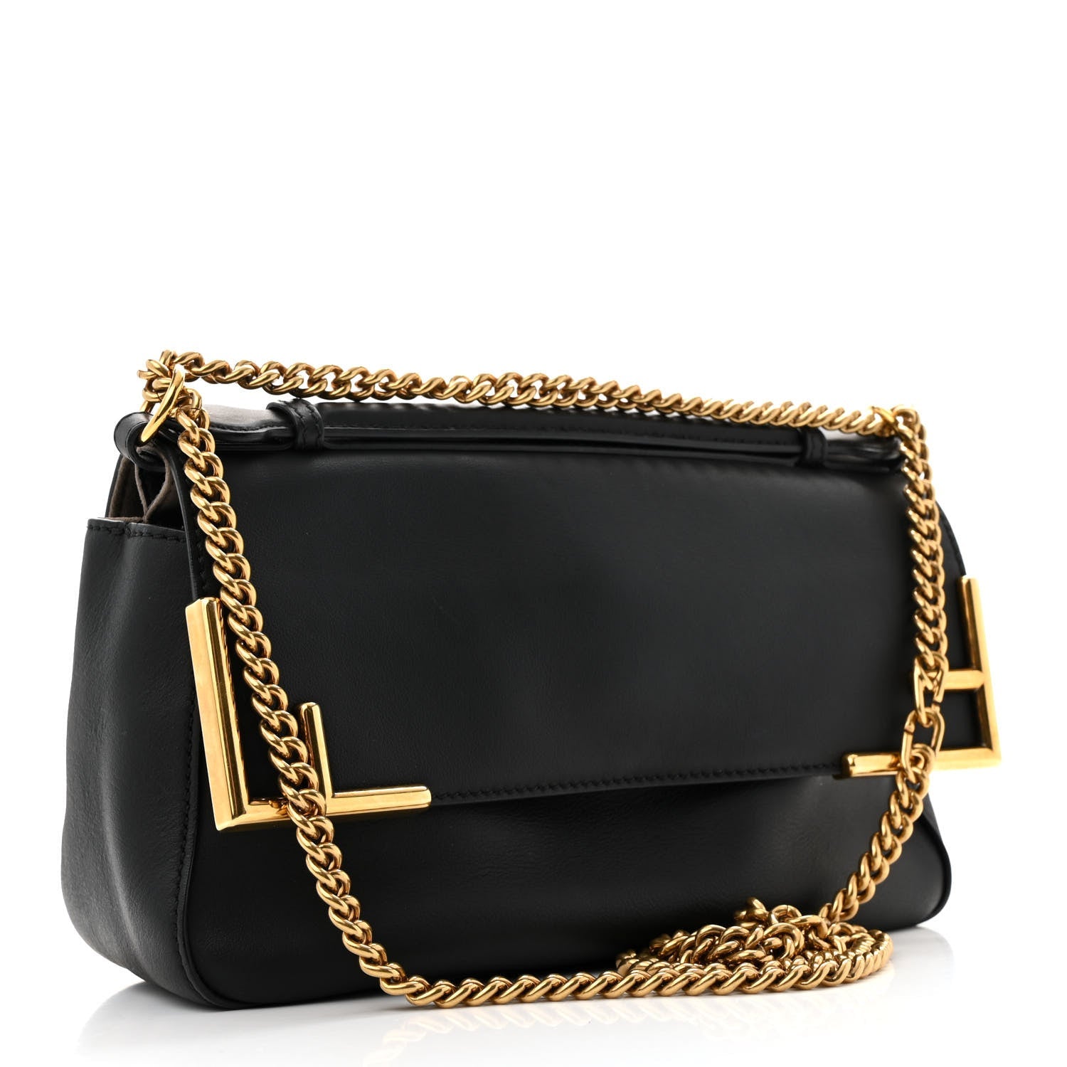 Vitello Grace Glazed Fabric FF 1974 Double F Shoulder Bag Black Mogano Panna