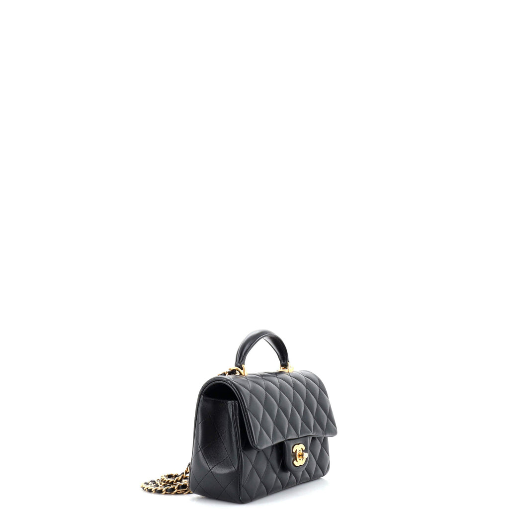 Classic Single Flap Top Handle Bag Quilted Lambskin Mini