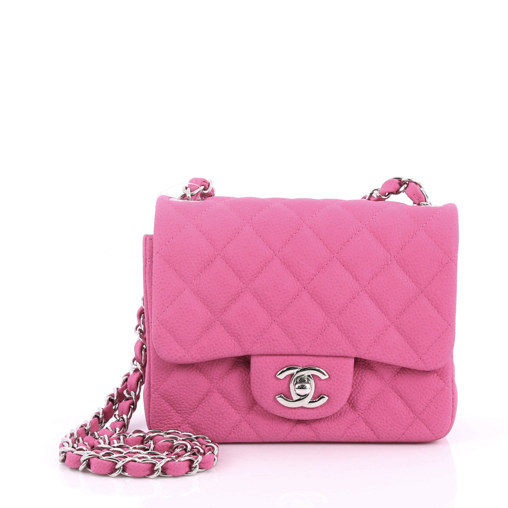 Square Classic Single Flap Bag Quilted Caviar Mini