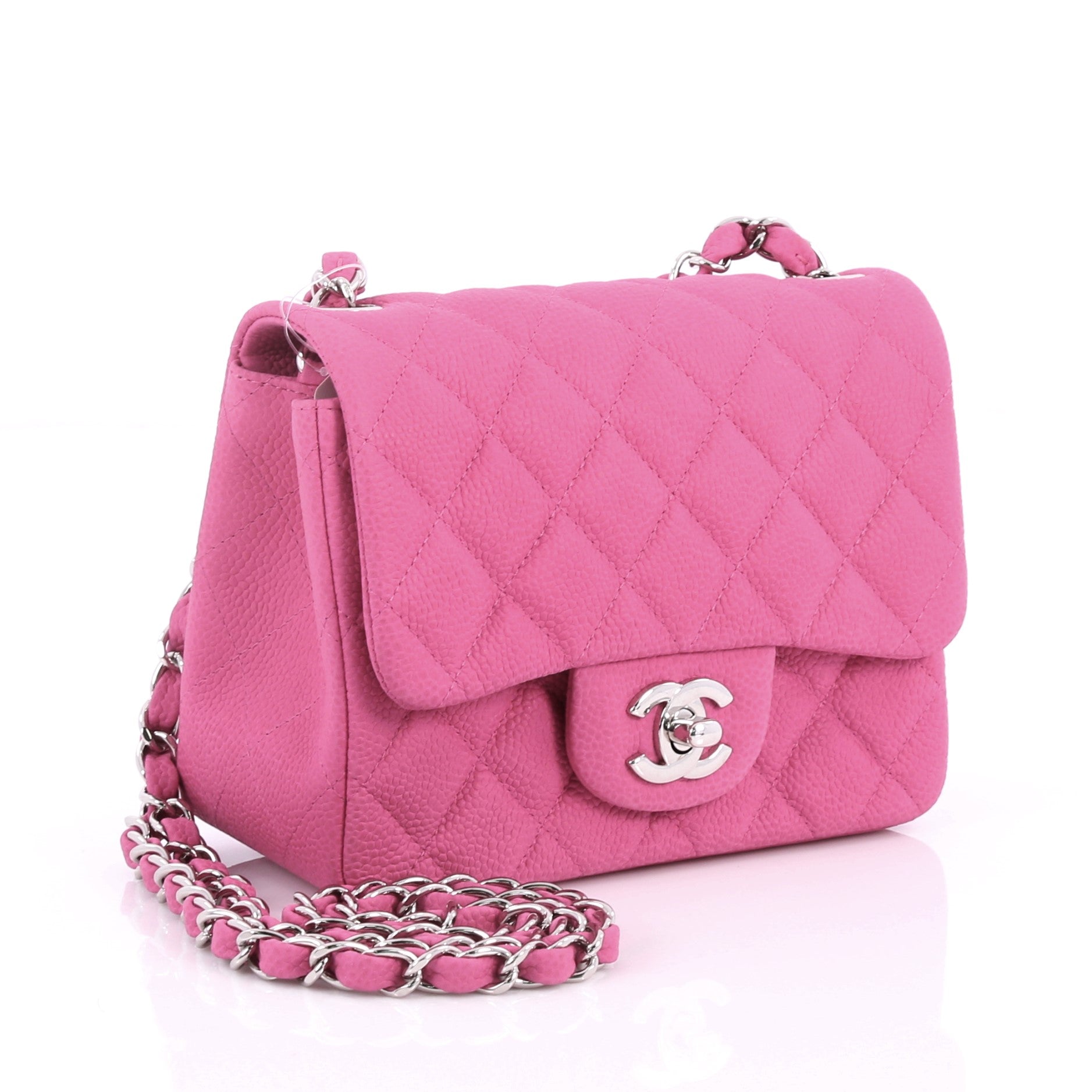 Square Classic Single Flap Bag Quilted Caviar Mini