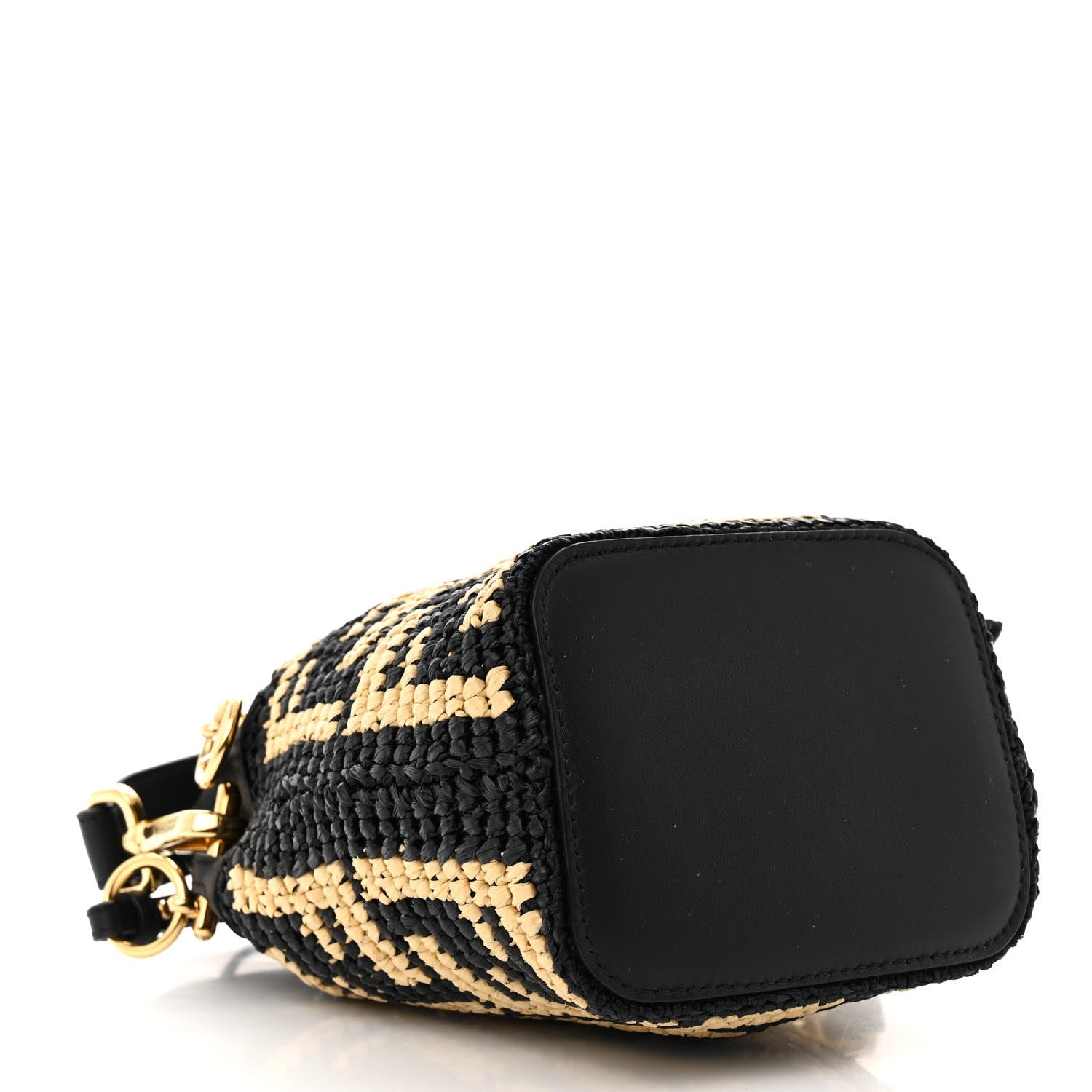 Raffia Vitello Seta F is Fendi FF Woven Mini Mon Tresor Bucket Bag Black Natural