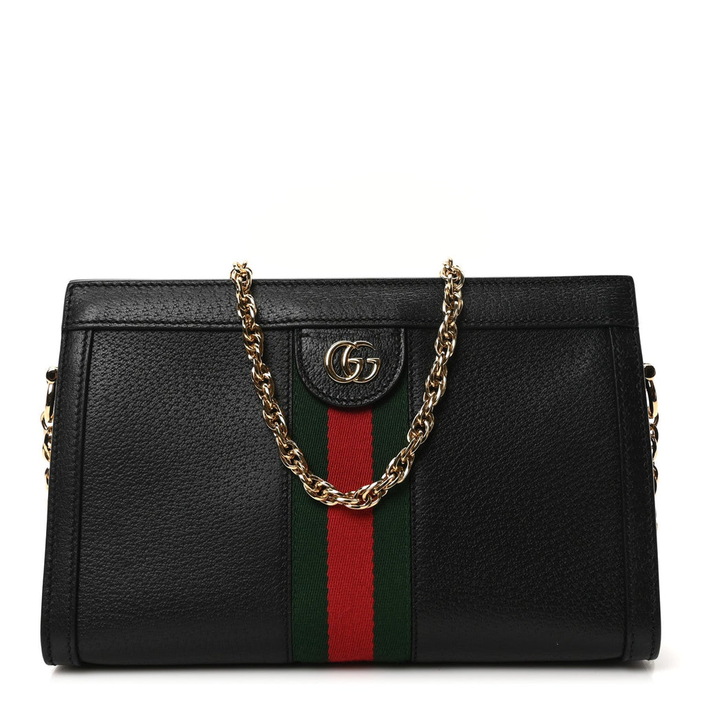Calfskin GG Web Small Ophidia Chain Shoulder Bag Black