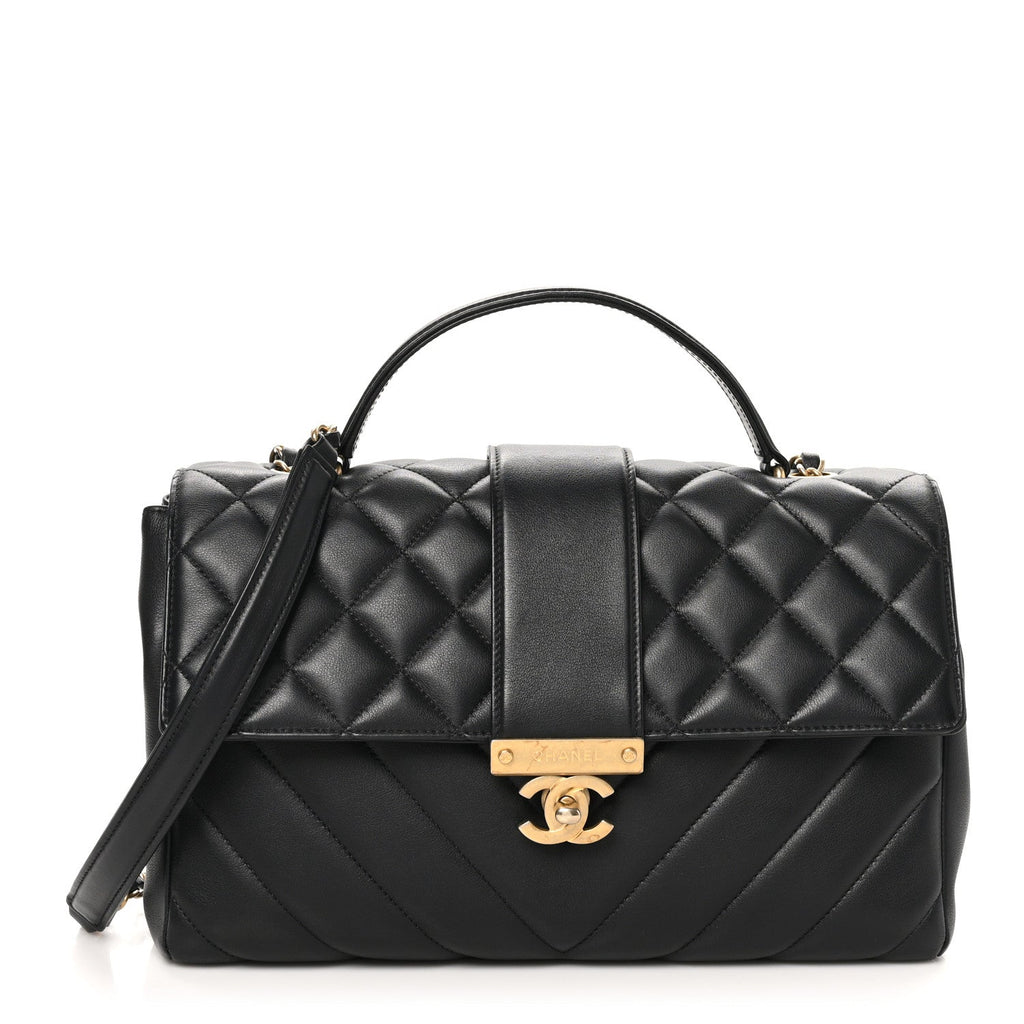 Calfskin Quilted Chevron In The City Bag Black