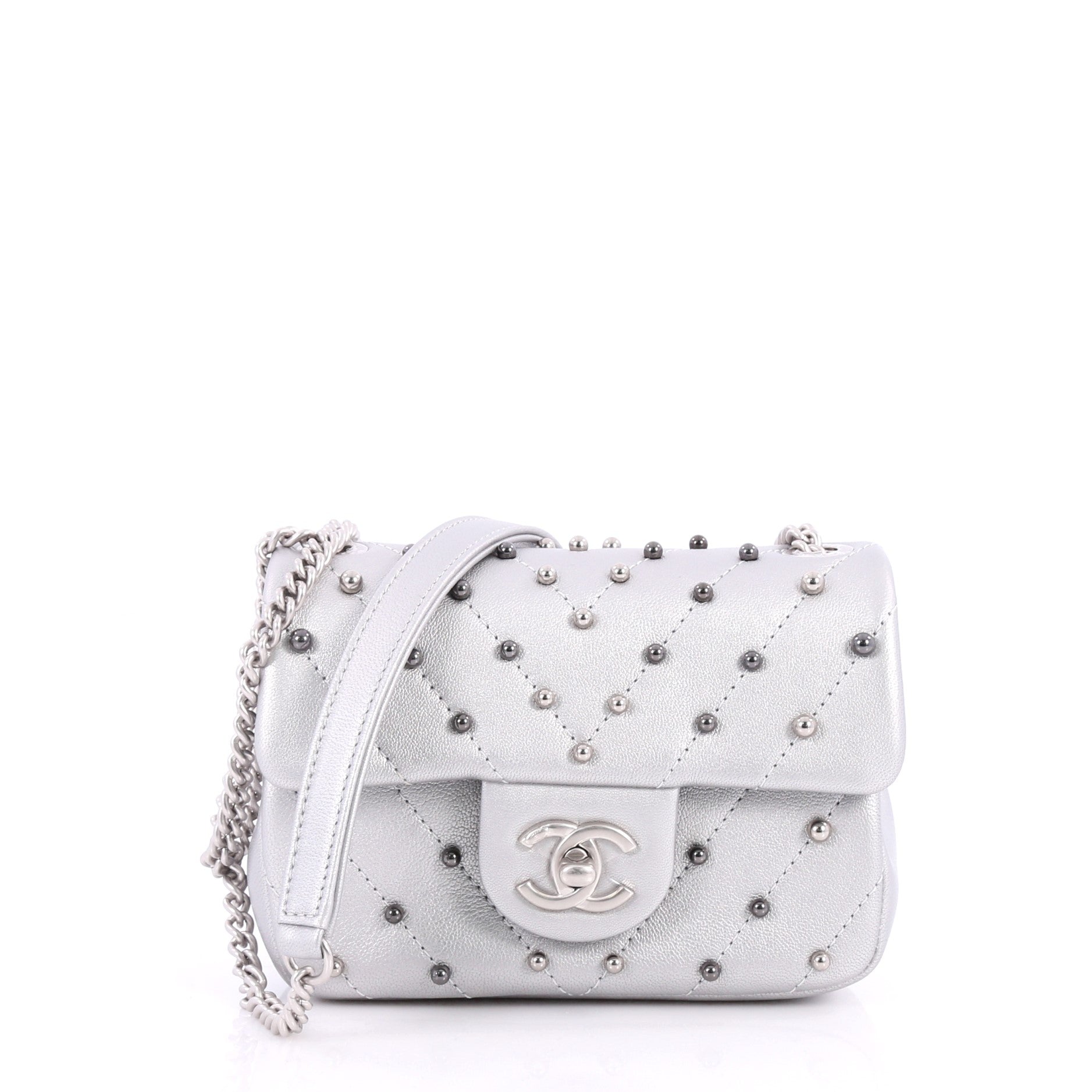 Stud Wars Flap Bag Embellished Chevron Lambskin Mini