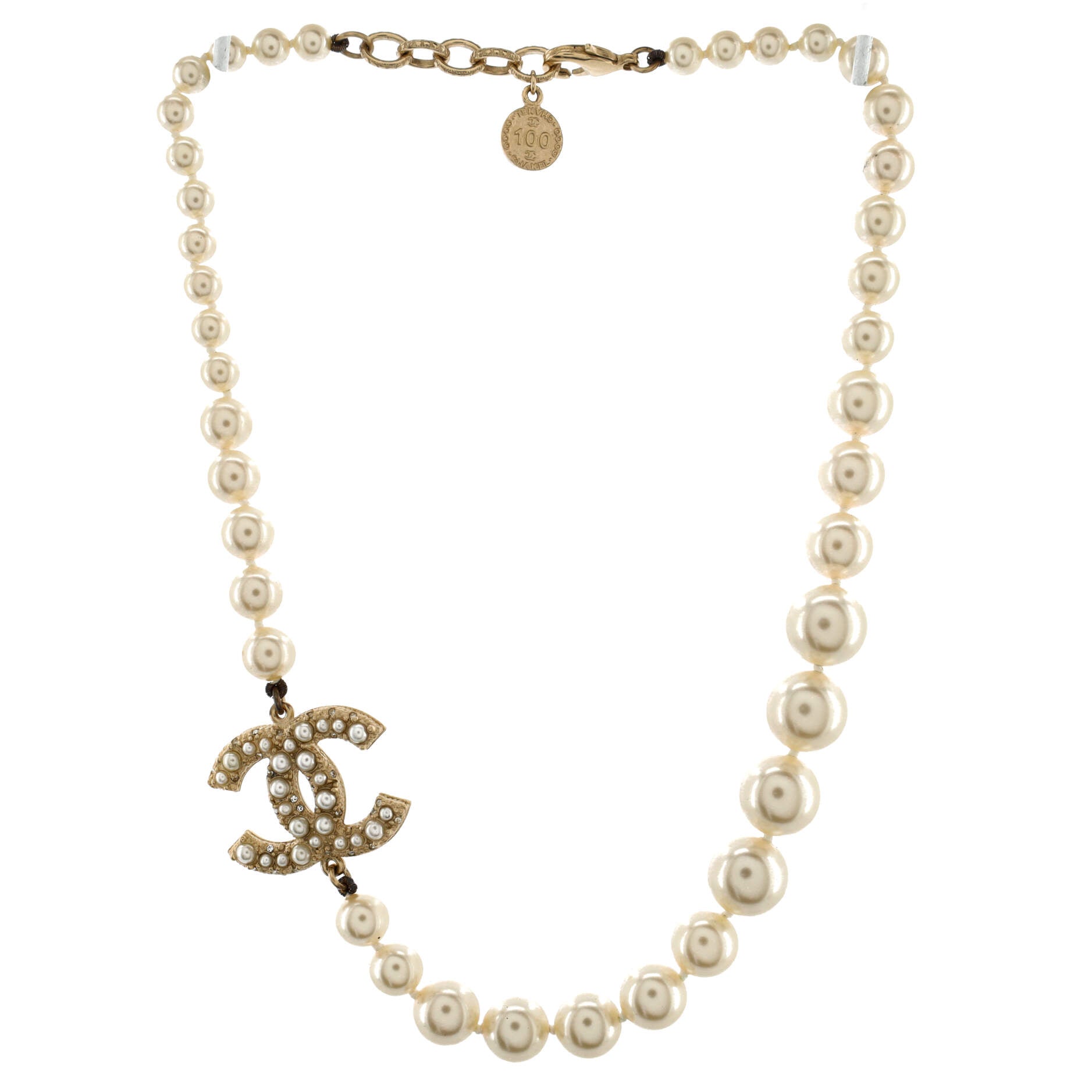 CC 100th Anniversary Short Necklace Metal with Faux Pearls and Crystals