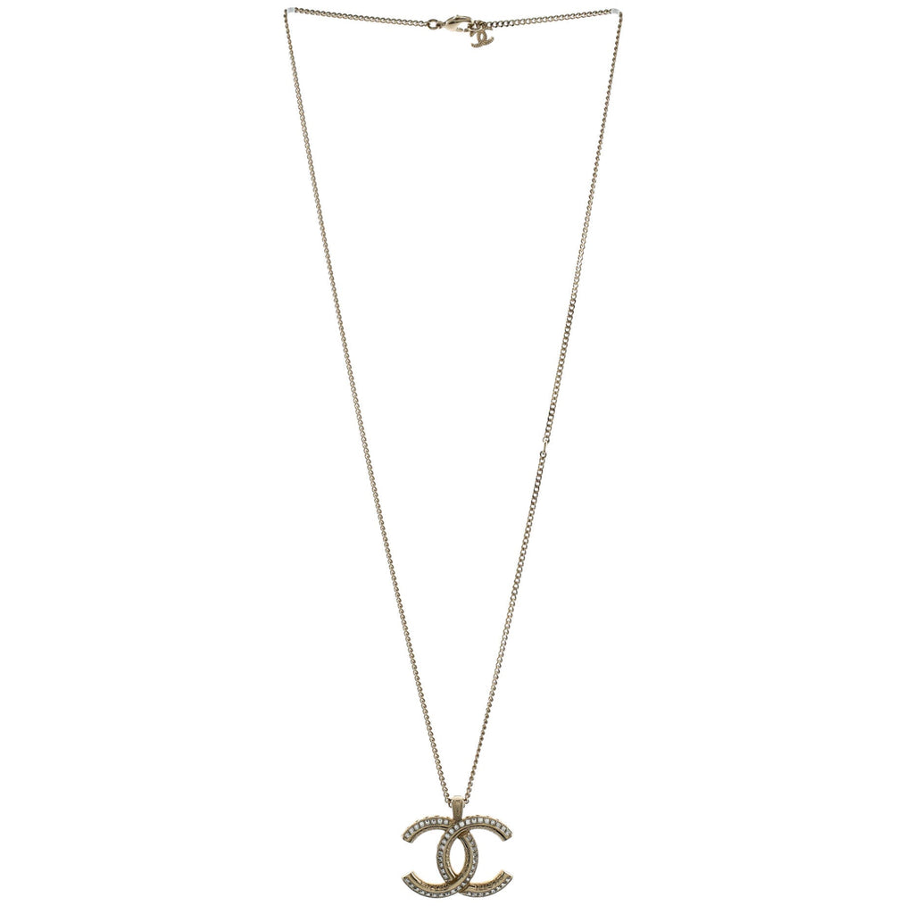 Multi-Logo Engraved CC Pendant Necklace Metal with Crystals