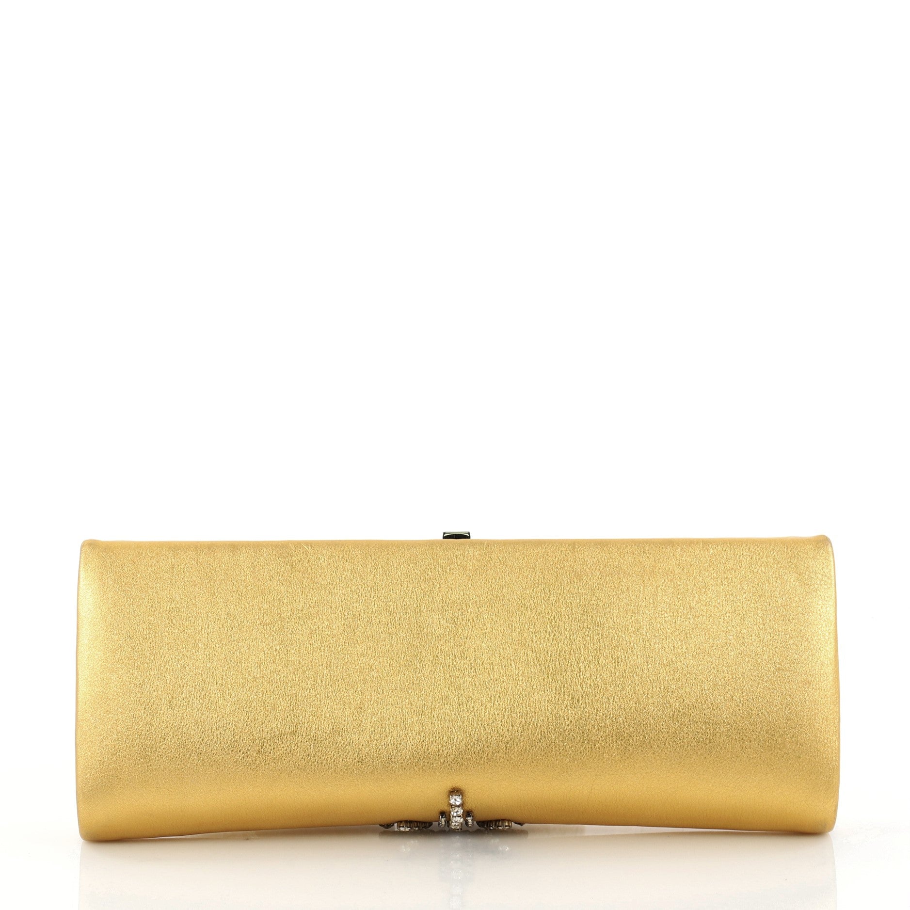 Chain Frame Clutch Embellished Leather Long