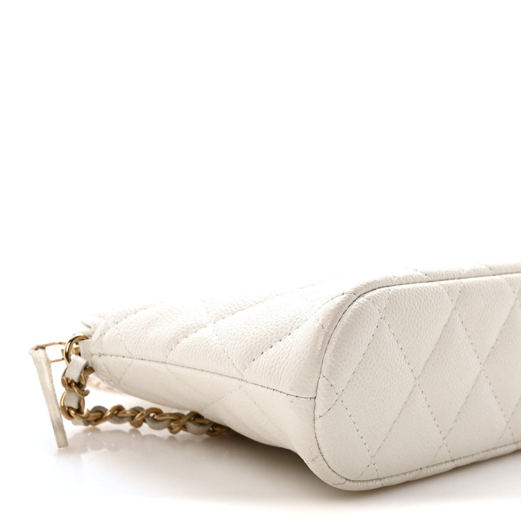Caviar Quilted Classic Clutch With Chain White