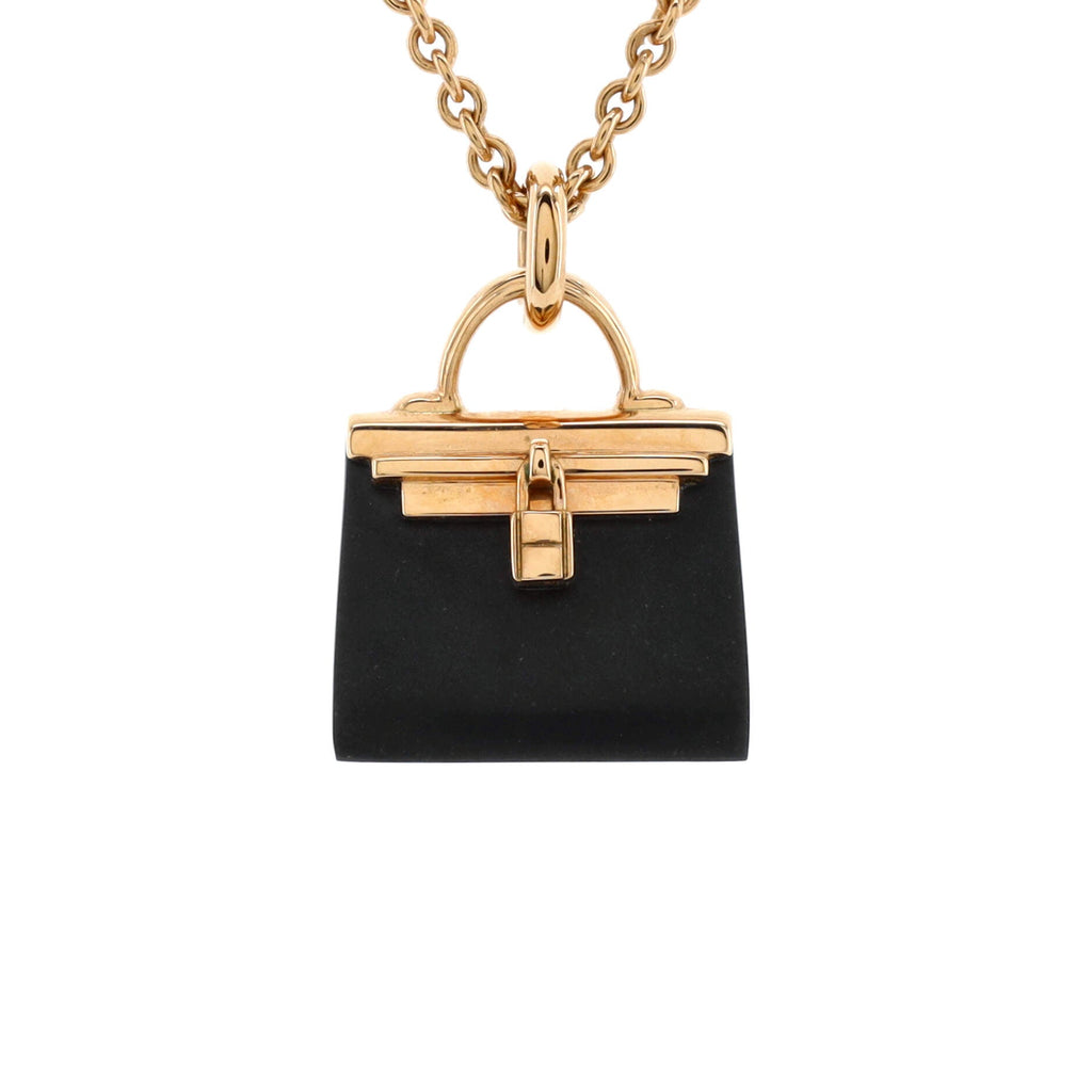 Kelly Amulette Pendant Necklace 18K Rose Gold with Black Jade