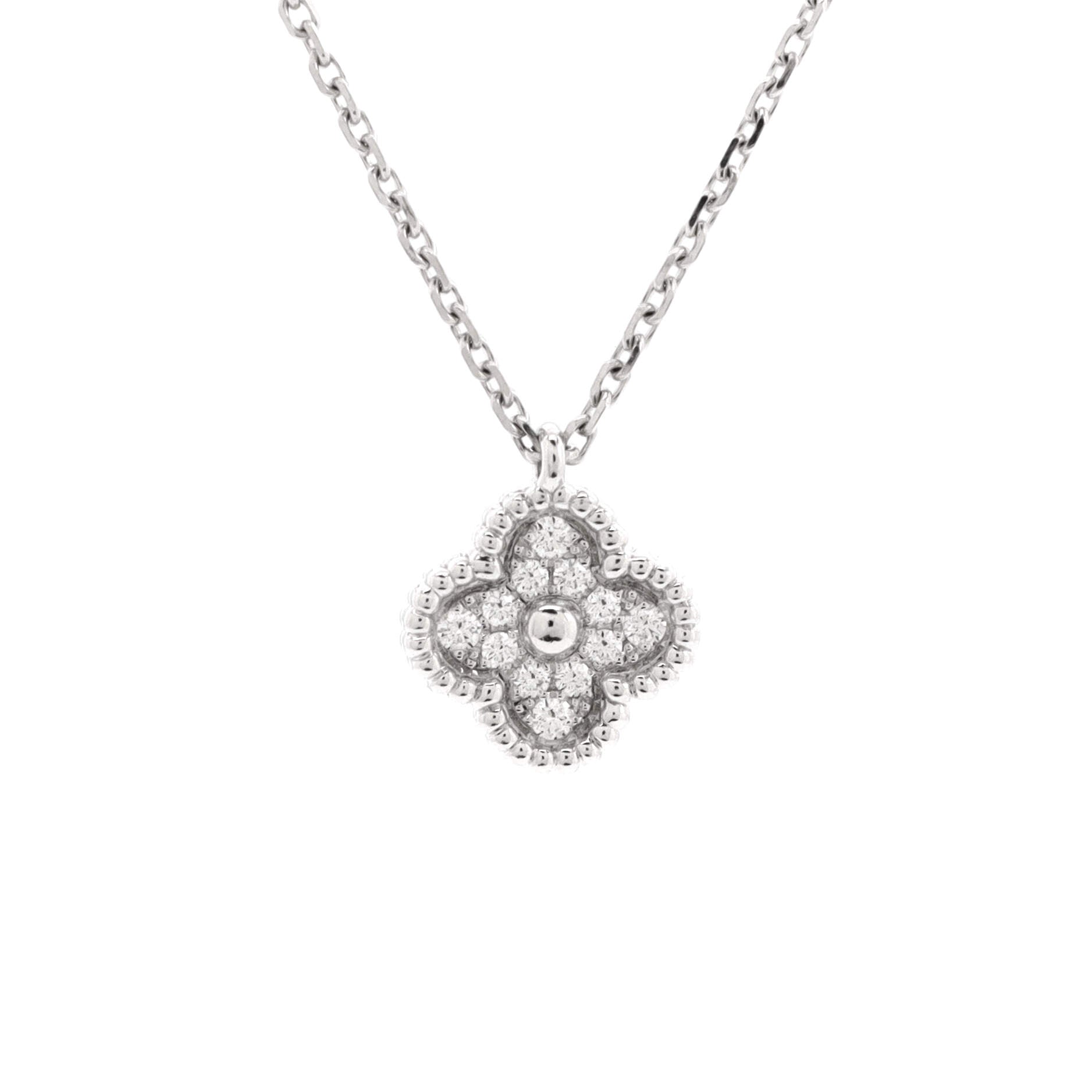 Sweet Alhambra Pendant Necklace 18K White Gold with Diamonds