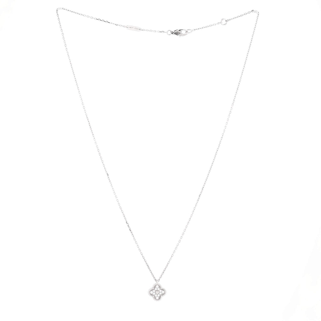 Sweet Alhambra Pendant Necklace 18K White Gold with Diamonds